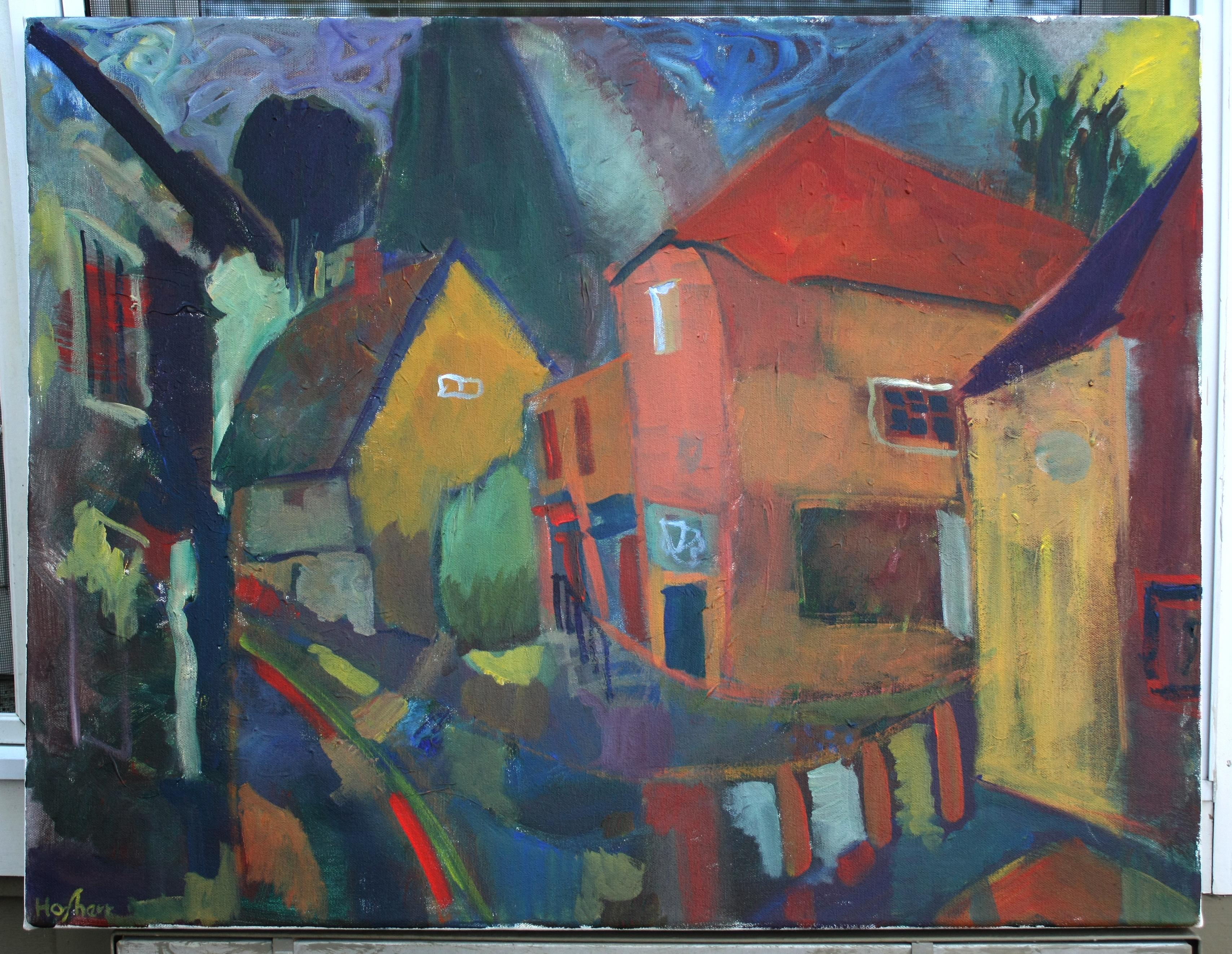 <p>Artist Comments<br>This piece depicts a Fauvist interpretation of a small town through the bold colors, textures, and simplified rendering of its streets and retail stores. The palette creates an engaging arrangement, while the shifted