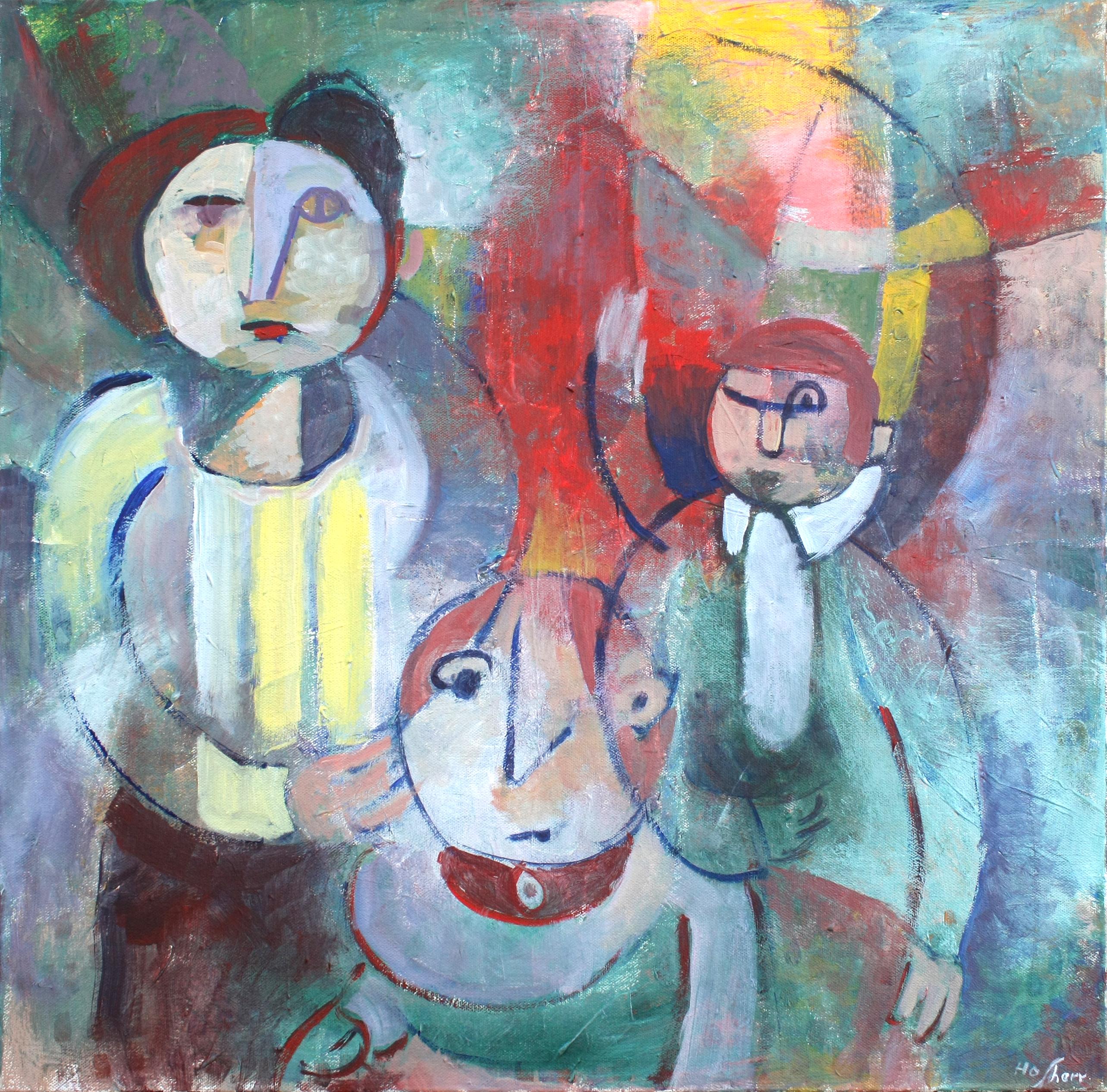 <p>Artist Comments<br>Inspired by the work of Paul Klee, this painting features a group of figures stripped of realism, replaced by muted, textured colors and intertwined geometric lines and shapes. They are not specific individuals but rather
