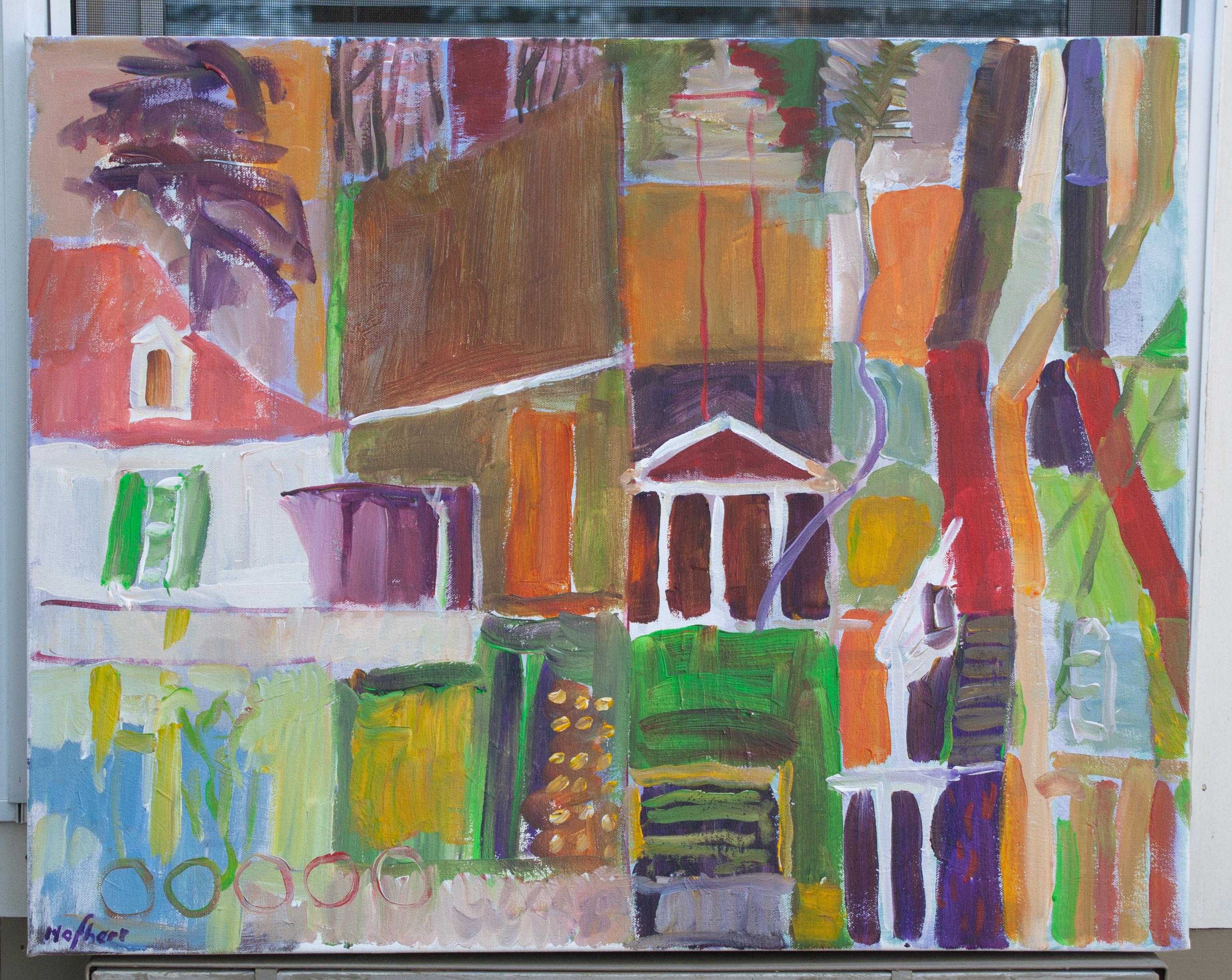 <p>Artist Comments<br />Different architectural styles coexist with energetic colors in this expressionist depiction of a neighborhood. Bold brushstrokes suggest houses and trees, blending the familiar with abstraction. The composition invites