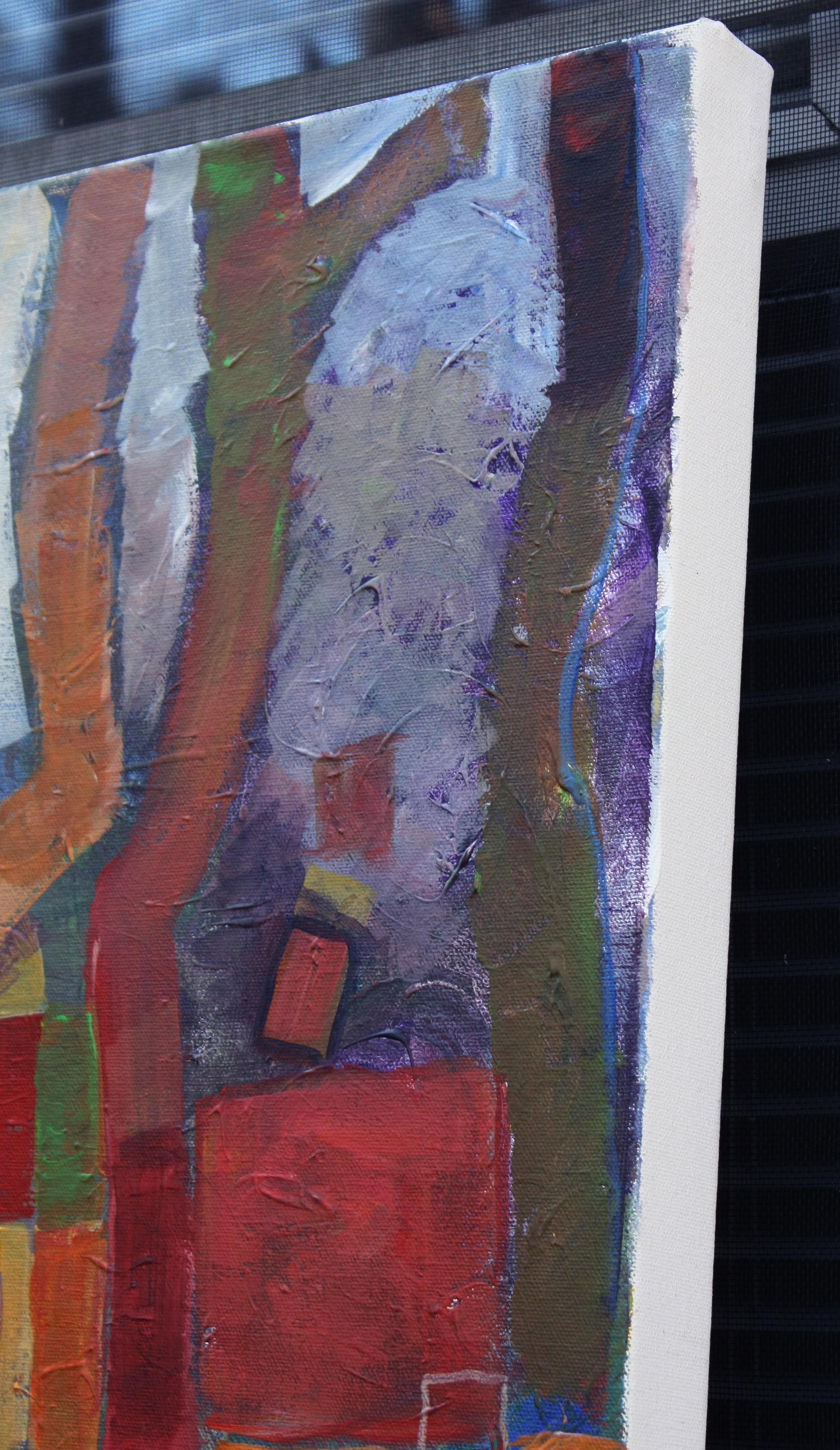 Wooded Village, Original Painting - Gray Interior Painting by Robert Hofherr
