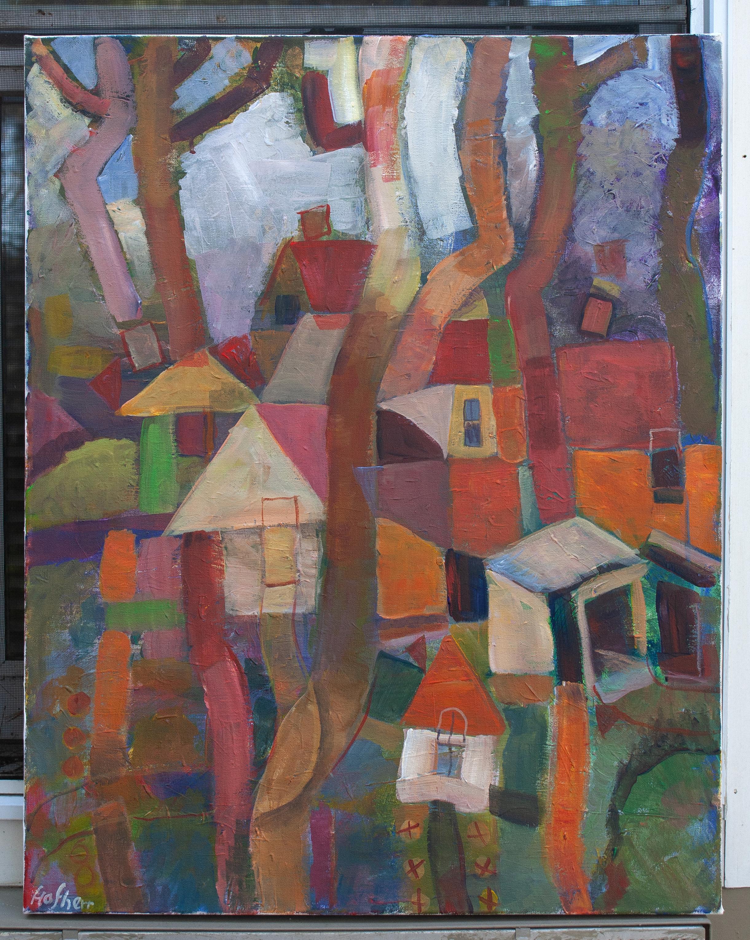 <p>Artist Comments<br>A whimsical village emerges among trees. The carefully arranged houses and foliage form an engaging scene. The bright color palette reinforces the non-representational qualities of the painting.</p><br/><p>About the
