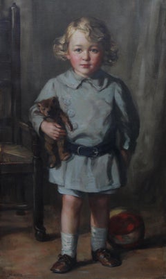 Portrait of a Boy with Teddy Bear - Scottish Art exh. RSA Portrait Oil Ppainting