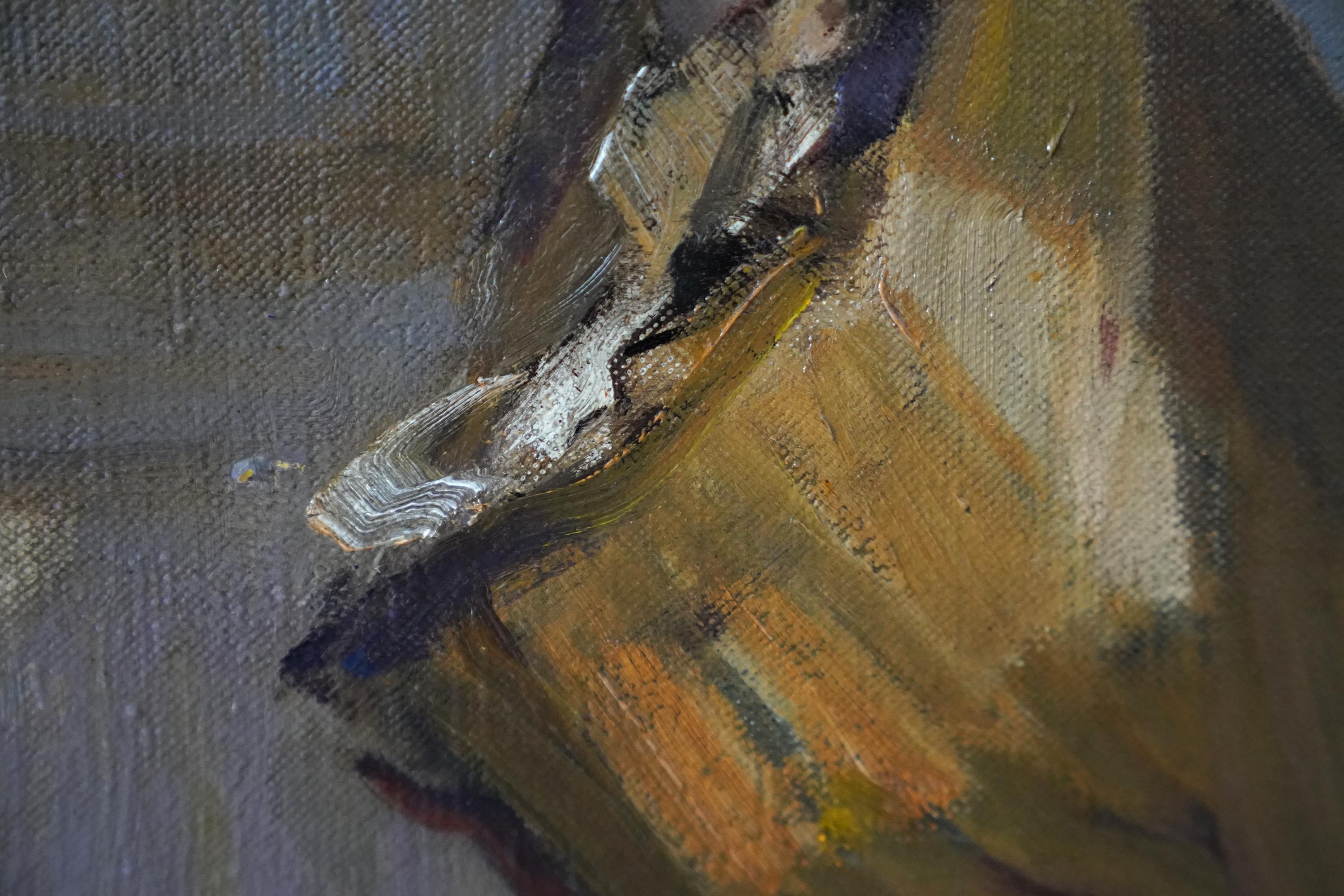 La Manzana de Oro - RSA británica exh arte retrato femenino pintura al óleo pavo real pájaro en venta 8