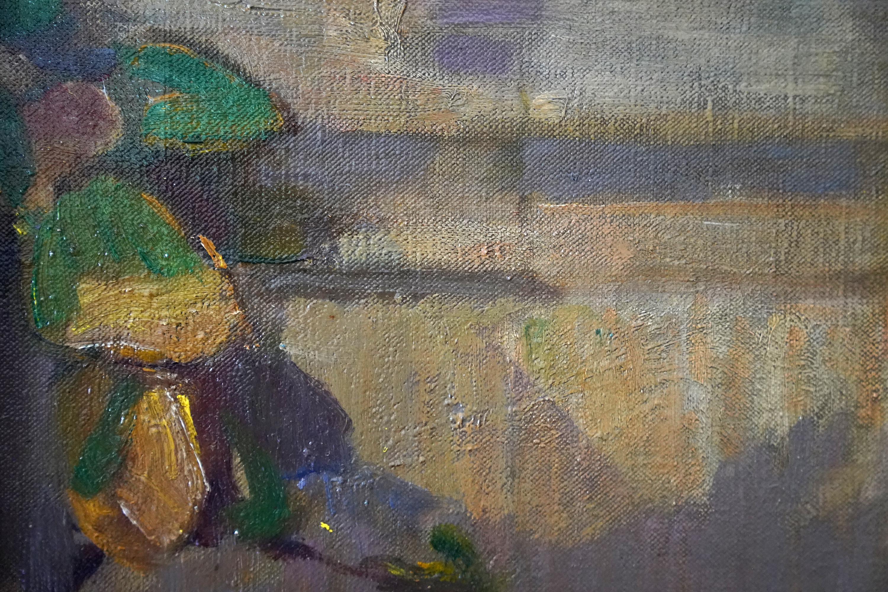 La Manzana de Oro - RSA británica exh arte retrato femenino pintura al óleo pavo real pájaro en venta 9