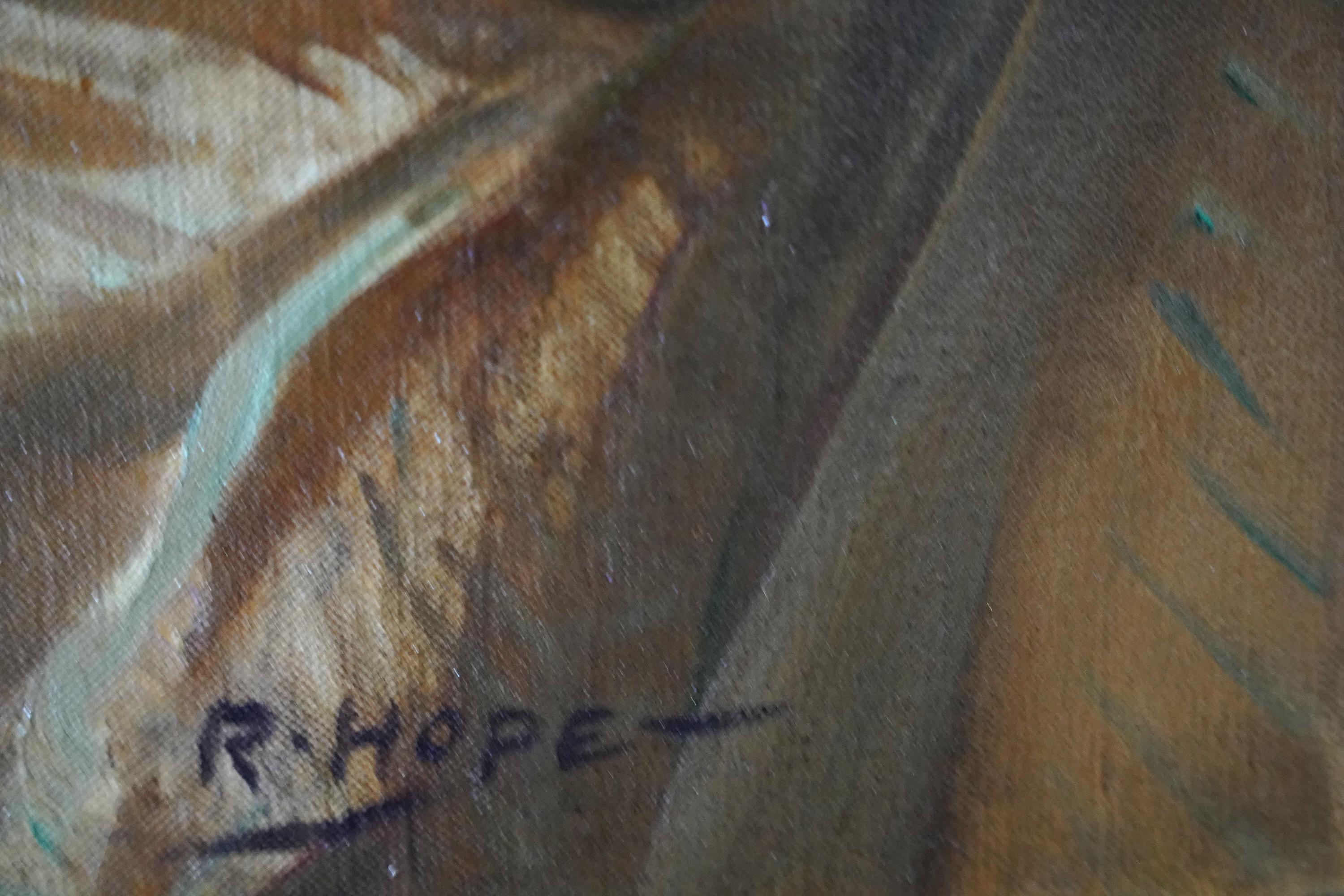 La Manzana de Oro - RSA británica exh arte retrato femenino pintura al óleo pavo real pájaro en venta 11