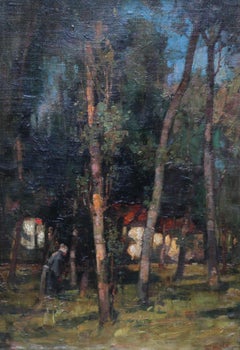 Wood Gatherer East Linton - Scottish 19thC Impressionist Landscape oil painting