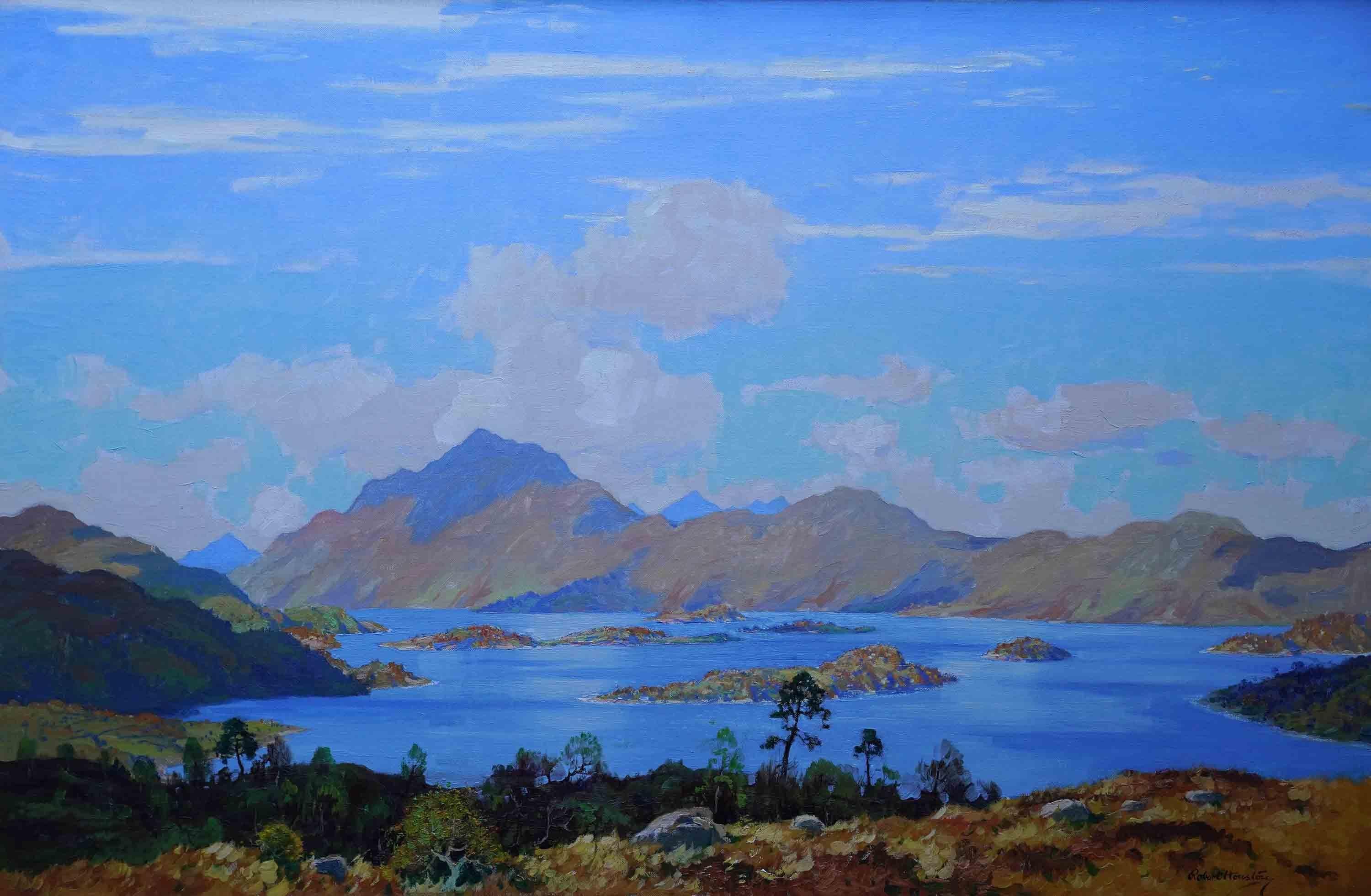 Loch Lomond Scotland - Scottish exhibited art landscape oil painting - Painting by Robert Houston