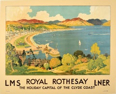 Original Vintage Railway Poster Royal Rothesay Isle Of Bute Clyde Coast Scotland