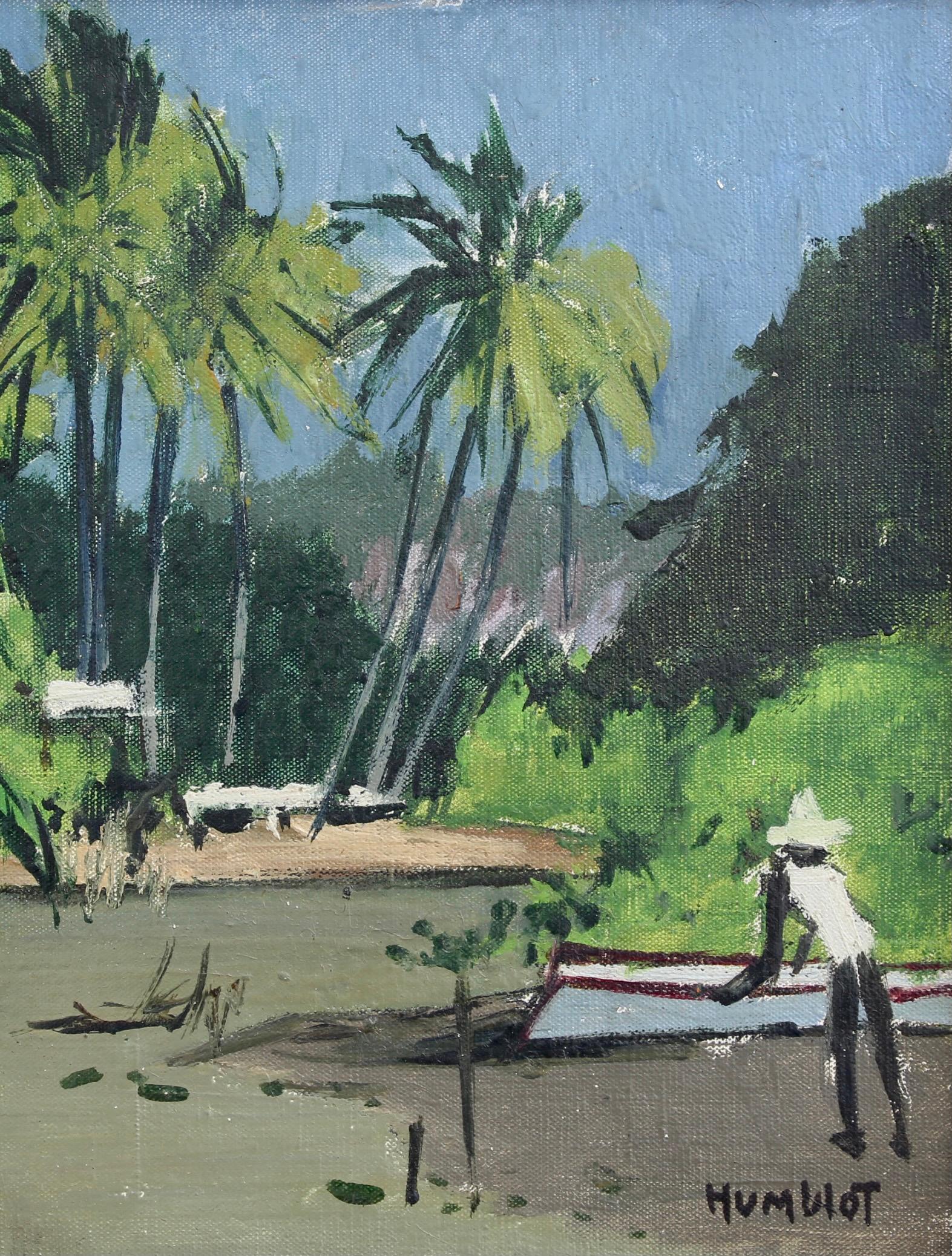 Dusk on Schoelcher Lagoon Martinique - Painting by Robert Humblot
