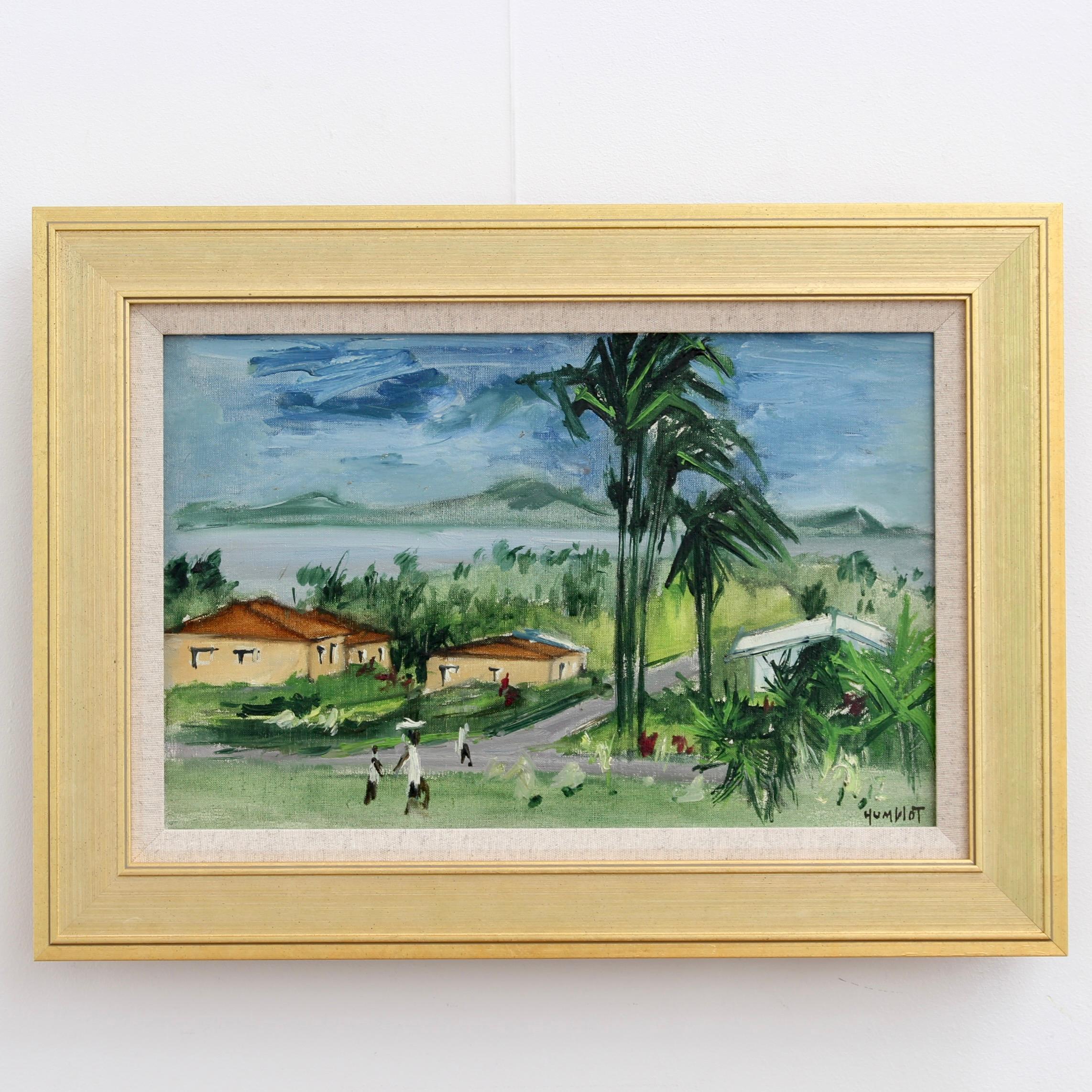 la baie de Fort-de-France, Martinique, huile sur toile, par Robert Humblot (1959). Une vue délicieusement panoramique sur l'une des plus belles baies du monde, celle de Fort-de-France, la capitale de la Martinique dans les Caraïbes. Humblot a peint