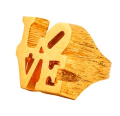 Vintage ROBERT INDIANA 1969 Iconic Sculptural LOVE Ring In Textured 24Kt Gilded Brass