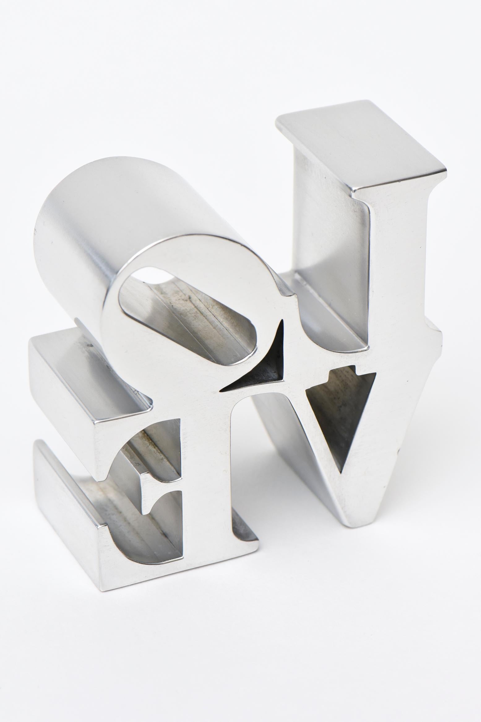 Robert Indiana Chrome Love Paperweight Sculpture Desk Accessory Vintage In Good Condition In North Miami, FL
