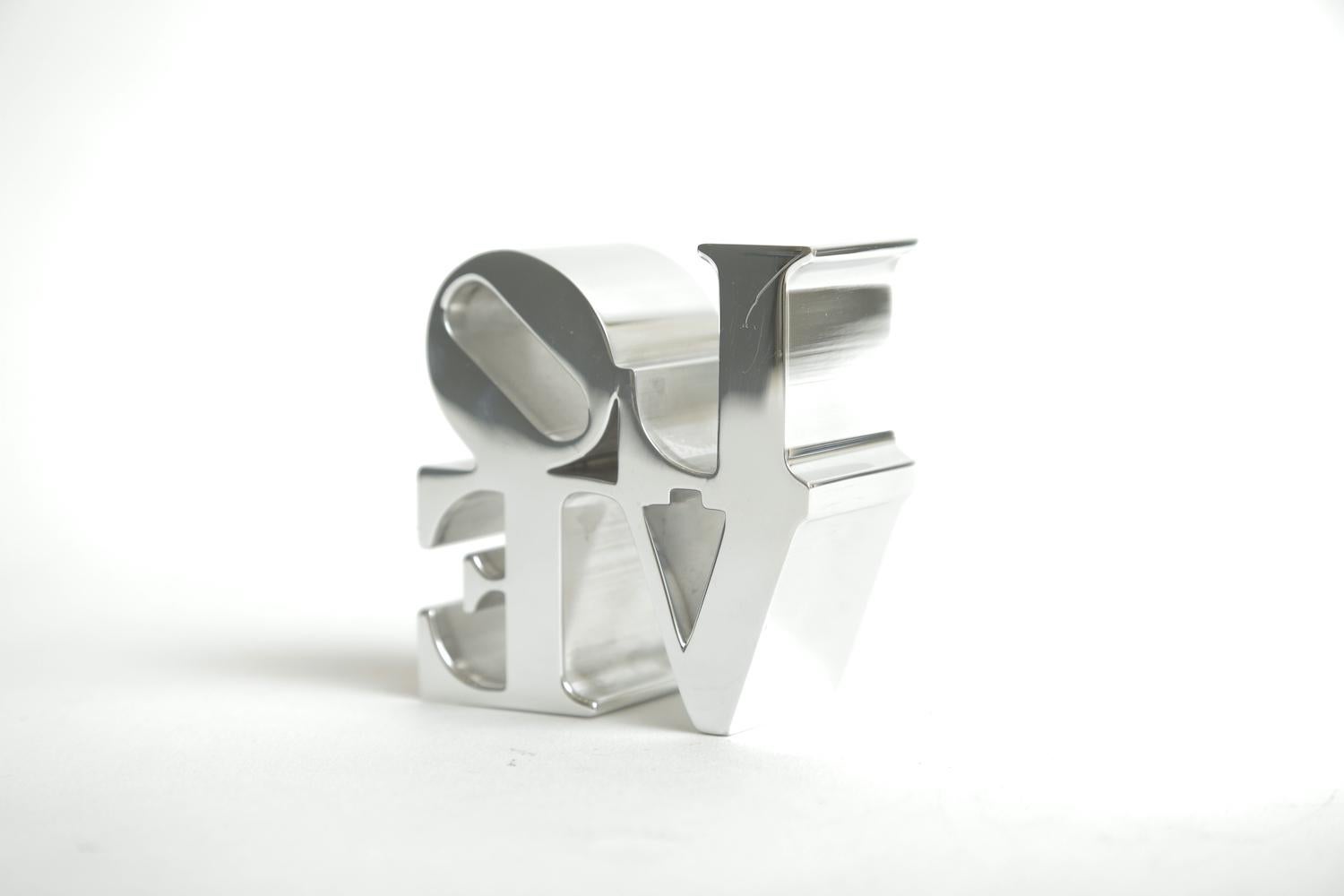 Chrome Robert Indiana Love Paperweight Sculpture Vintage Desk Accessory