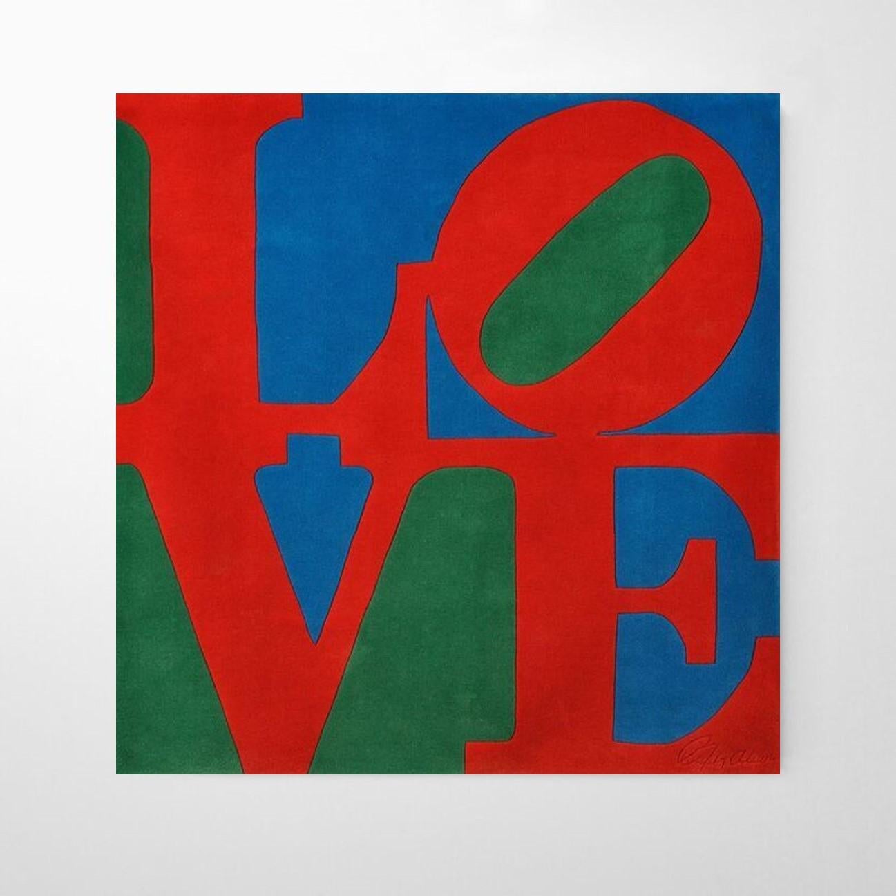 Robert Indiana
Classic Love, 1995
Hand Woven Wool Tapestry
182.5 × 182 cm (71.9 × 71.7 in)
Signed and numbered on label
Edition of 150
In excellent condition
Provenance: acquired from publisher
Accompanied by certificate of authenticity

With this