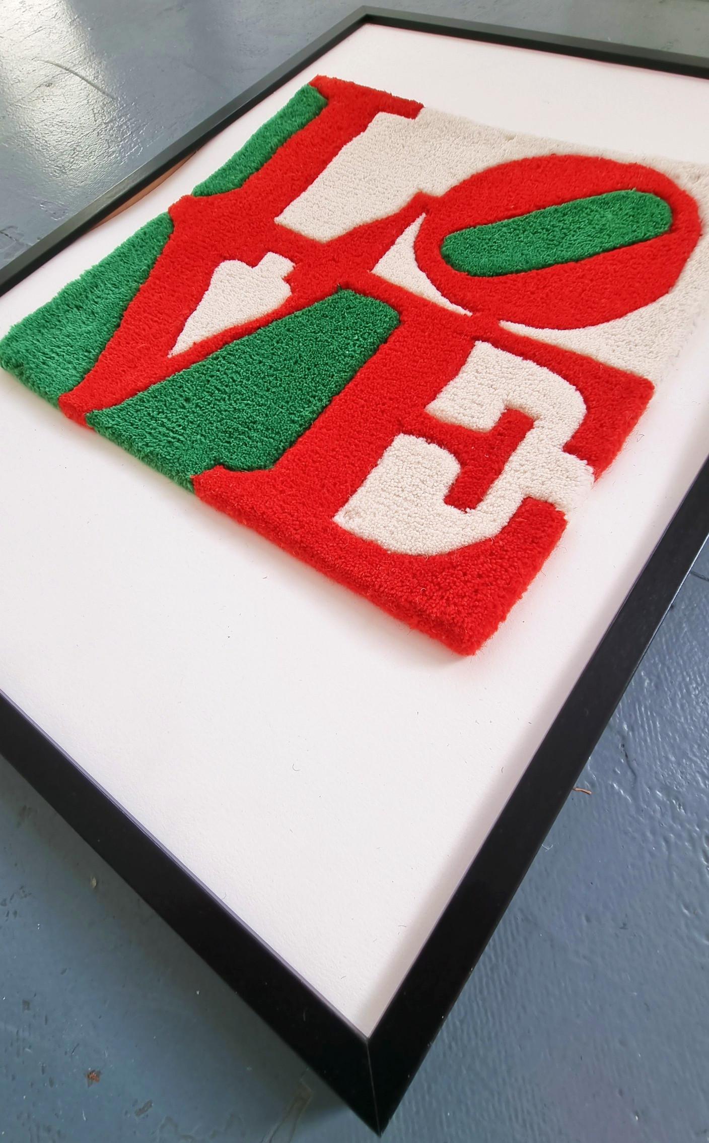 Robert Indiana
Magyar LOVE
Multiple, wool, handtufed
Year: 2006
Numbered, verso numbered and with COA. With printed signature on the COA.
Size: 14.9 × 14.9 inches
Comes with either black or white wooden frame (28.5 x 20.5 x 1.5 inches)


Robert