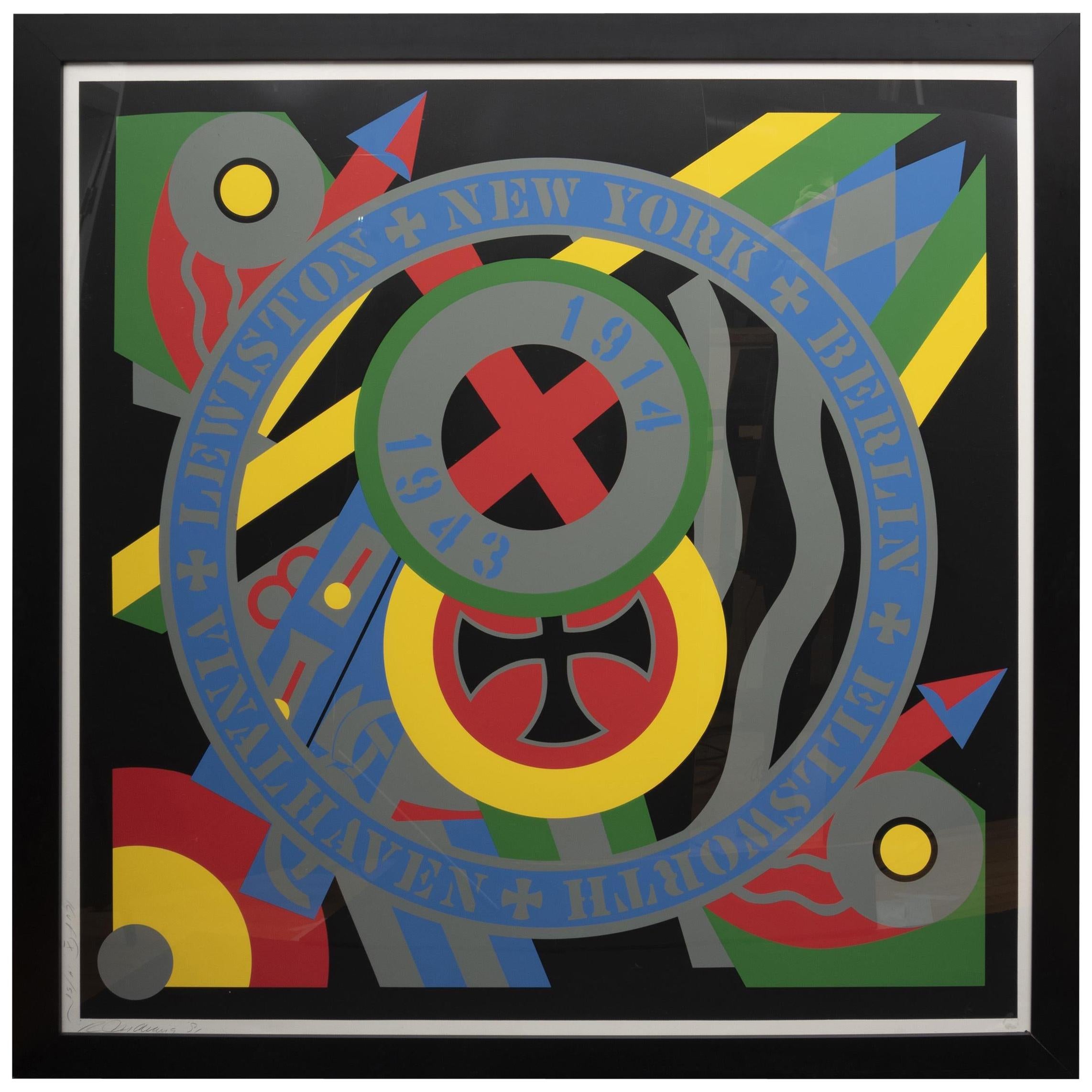 Robert Indiana (1928-2018): Hartley Elegies. Screenprint in colors on wove paper, 1991, signed and dated in pencil, numbered 14/50.

Measures: 60 x 60 in. (sheet), 65 1/2 x 65 1/2 in. (frame).