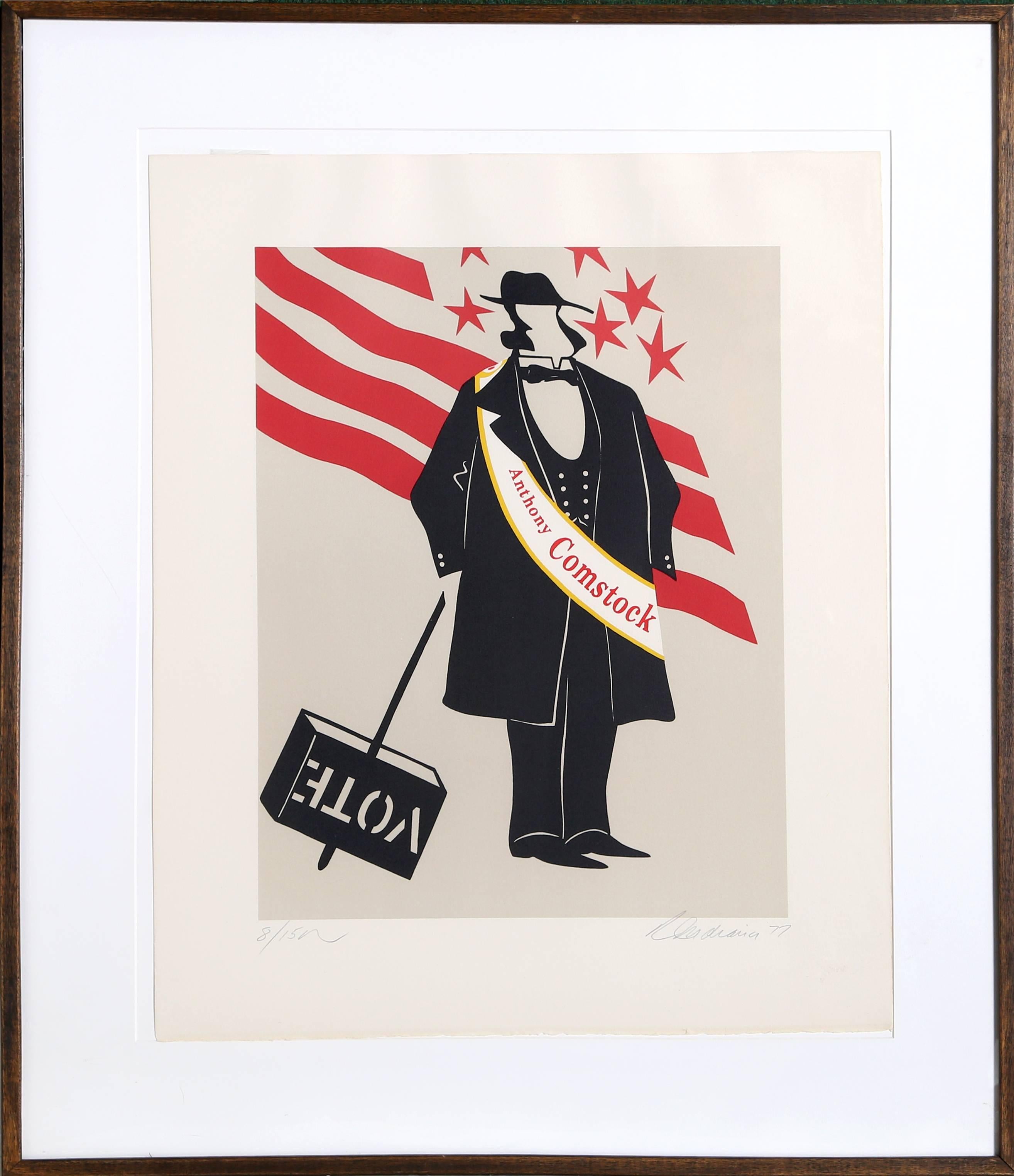 Artist: Robert Indiana, American (1928 - 2018)
Title: Gertrude Stein from Mother of Us All Series
Year: 1977
Medium: Lithograph on Arches, signed and numbered in pencil 
Edition: 150 
Paper Size: 24 x 20 inches 
Frame Size: 31.25 x 26.75