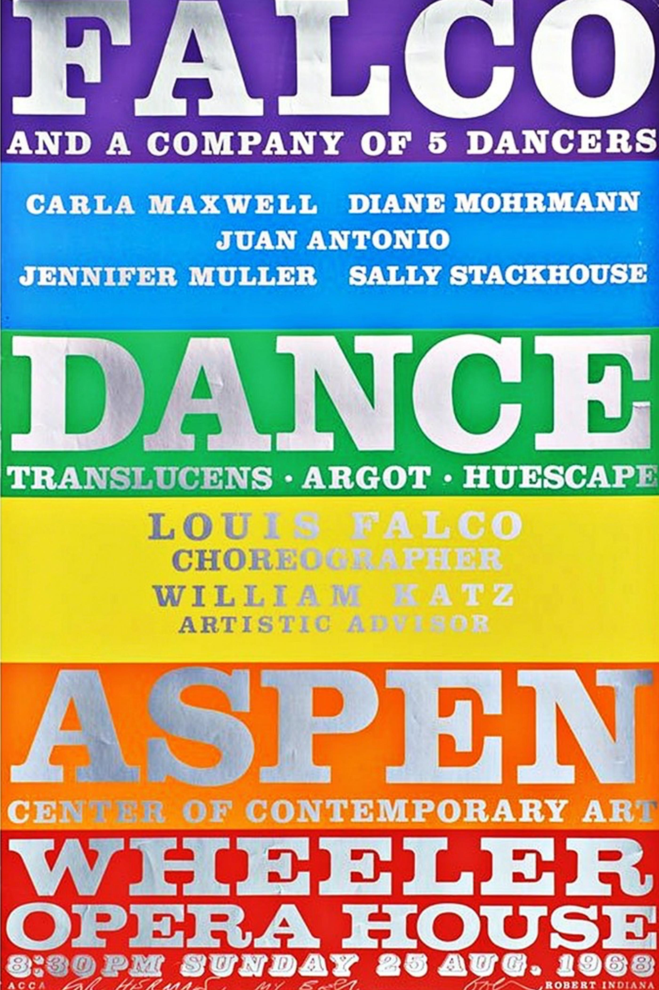 Abstract Print Robert Indiana - FALCO Dance Co. d'Aspen, sérigraphie rare couleur arc-en-ciel (signée et inscrite à la main)