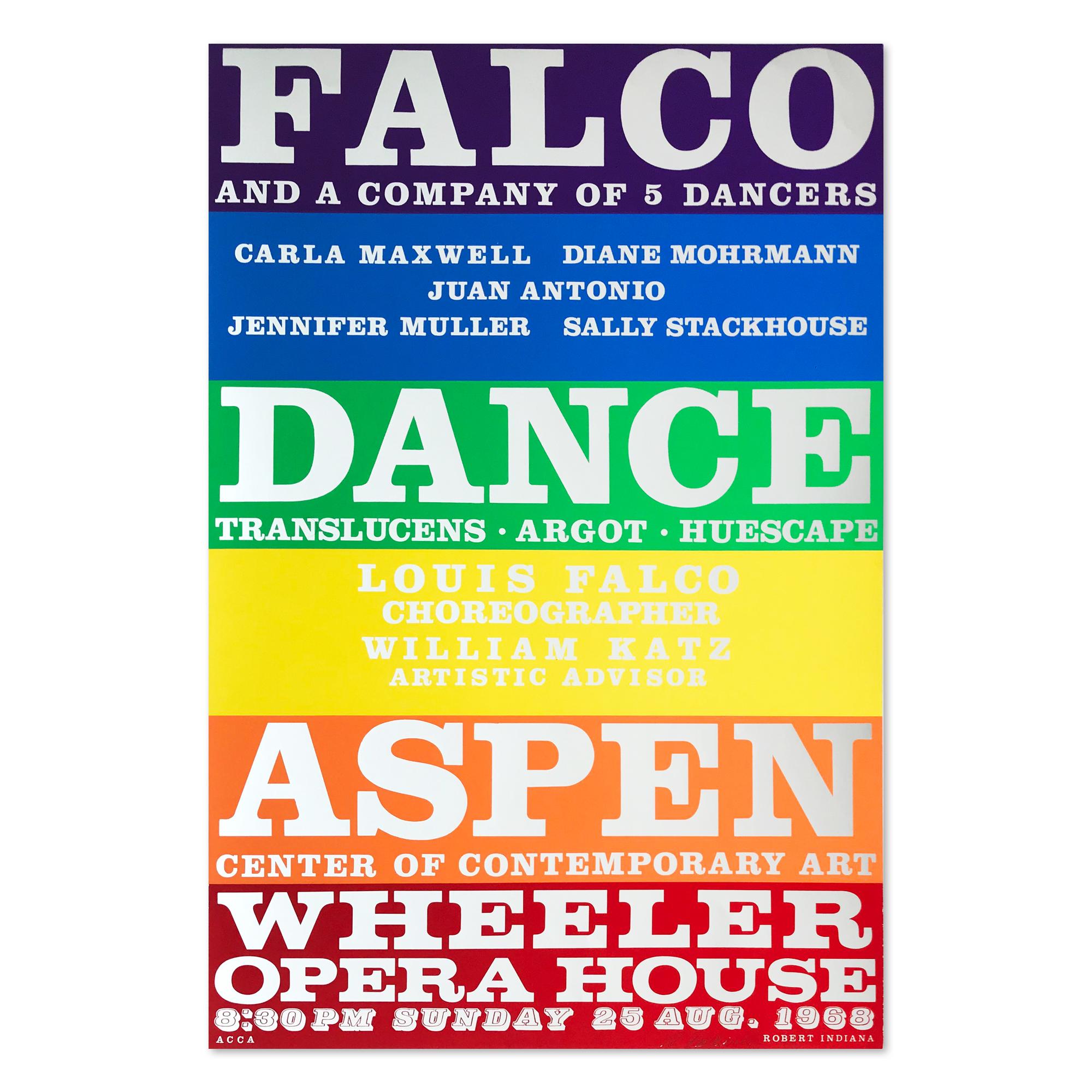 Robert Indiana Abstract Print - Falco Dance Company, 1968, Screen Print on Silver Reflective Paper, Pop Art