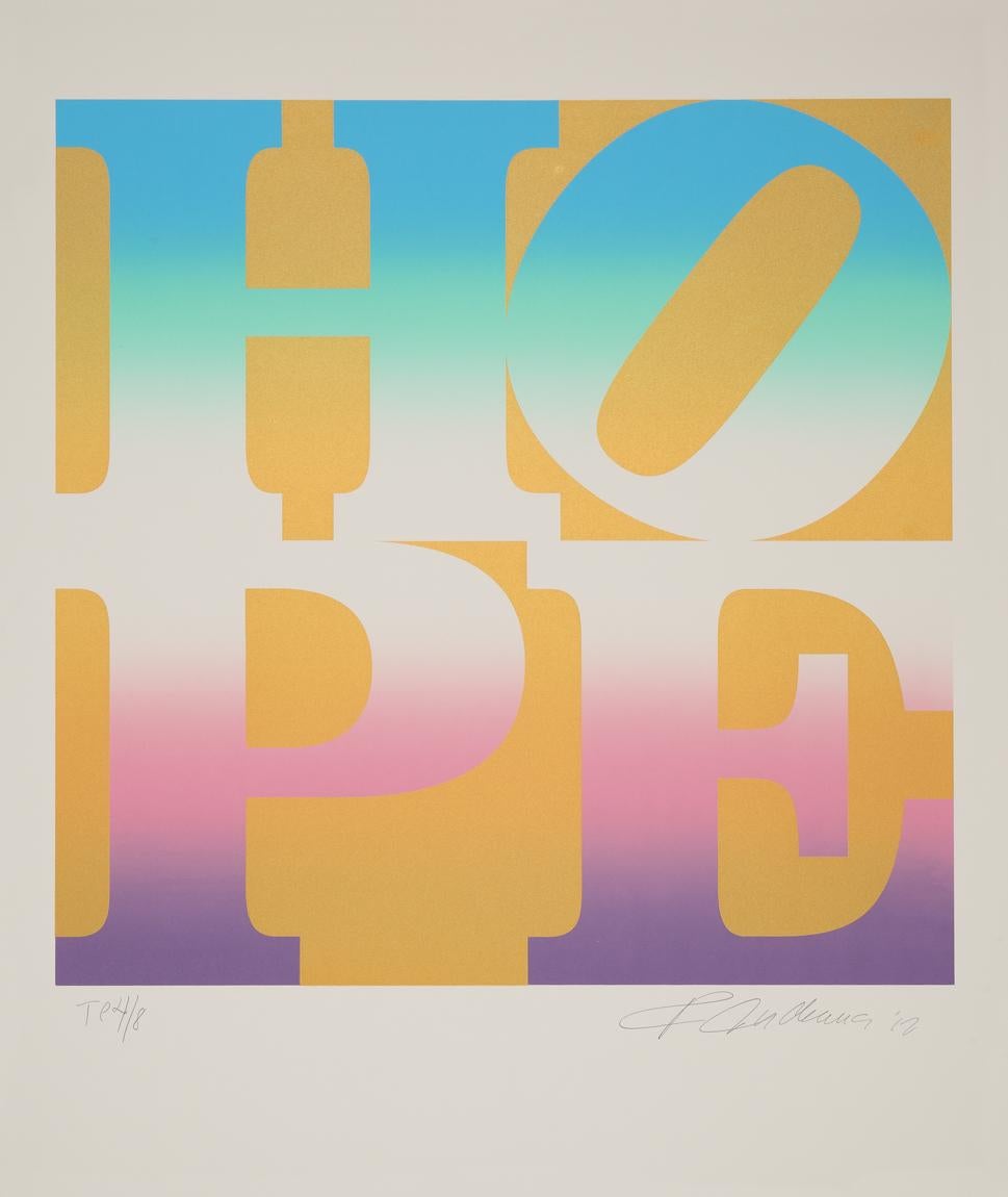 Four Seasons of Hope (Gold) - Indiana, HOPE, Four Seasons, vivid colors, gold - Print by Robert Indiana