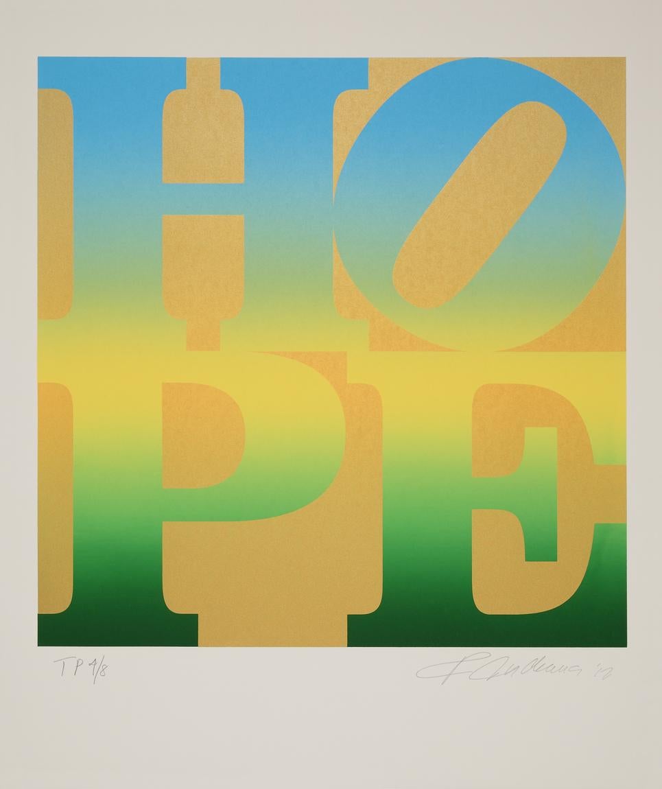 Four Seasons of Hope (Gold) - Indiana, HOPE, Four Seasons, vivid colors, gold - Pop Art Print by Robert Indiana