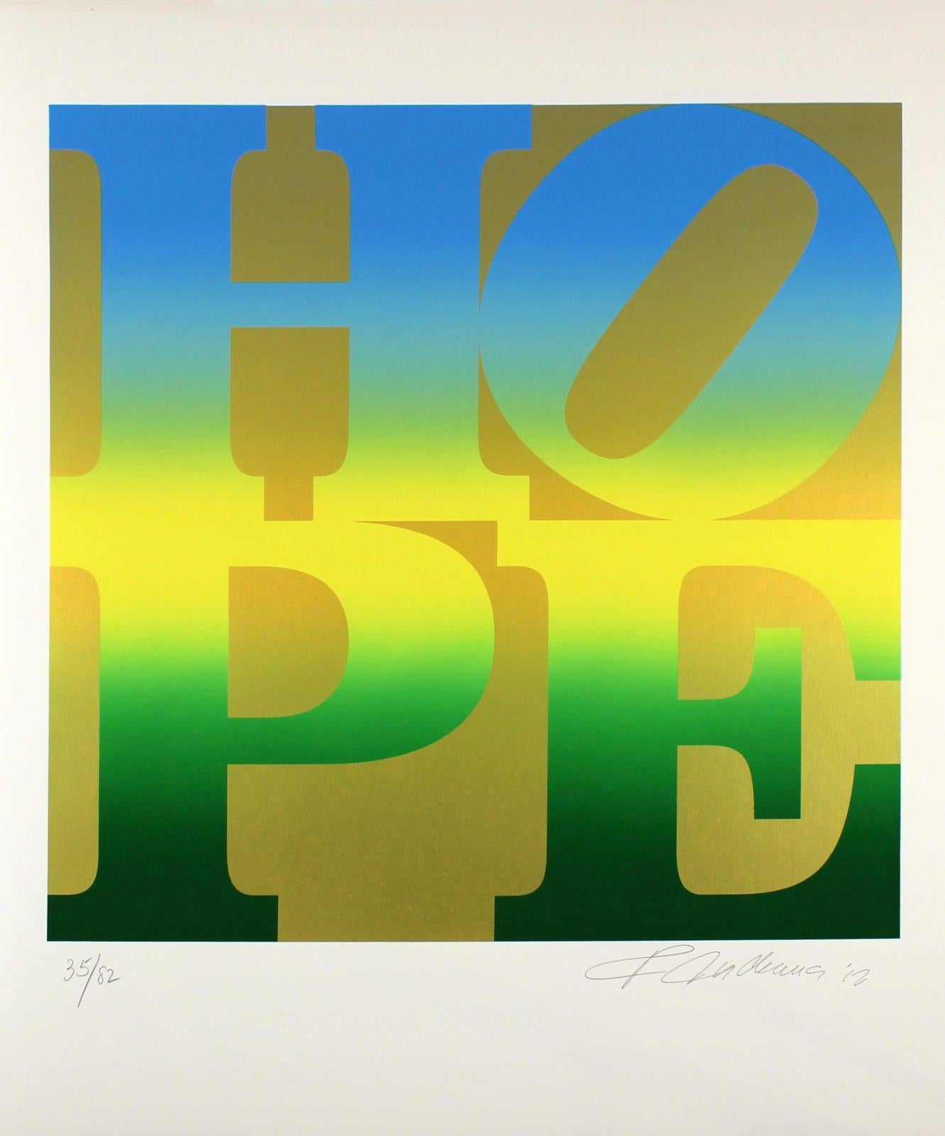 FOUR SEASONS OF HOPE PORTFOLIO (GOLD) - Beige Portrait Print by Robert Indiana