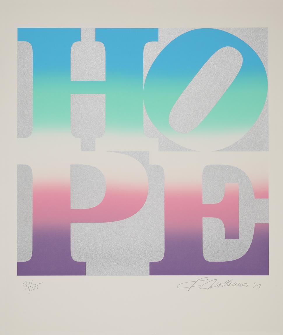 Four Seasons of Hope (Plata) - ESPERANZA, Cuatro Estaciones, colores vivos, plata - Print de Robert Indiana