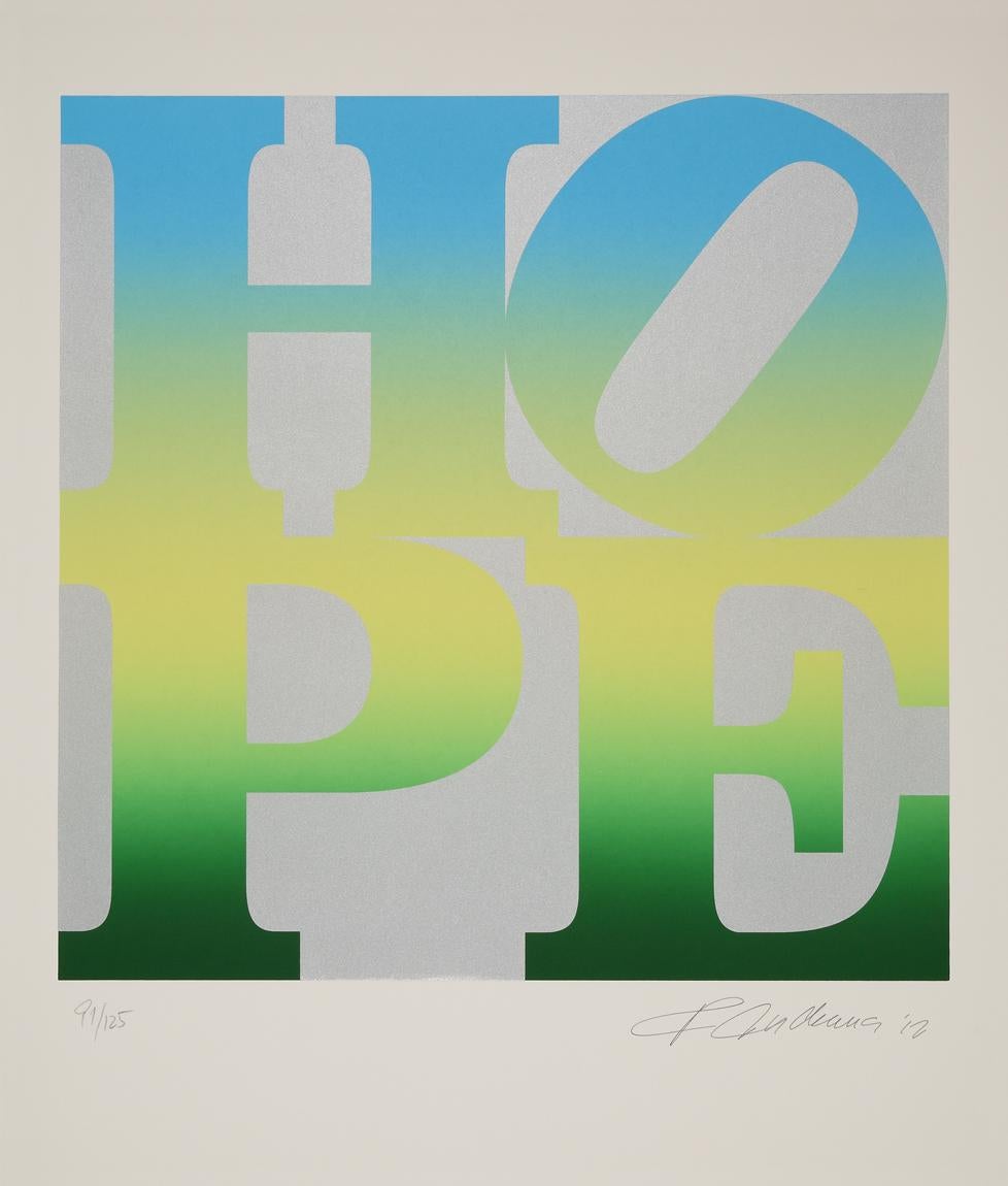 Four Seasons of Hope (Silver) - HOPE, Four Seasons, vivid colors, silver - Pop Art Print by Robert Indiana