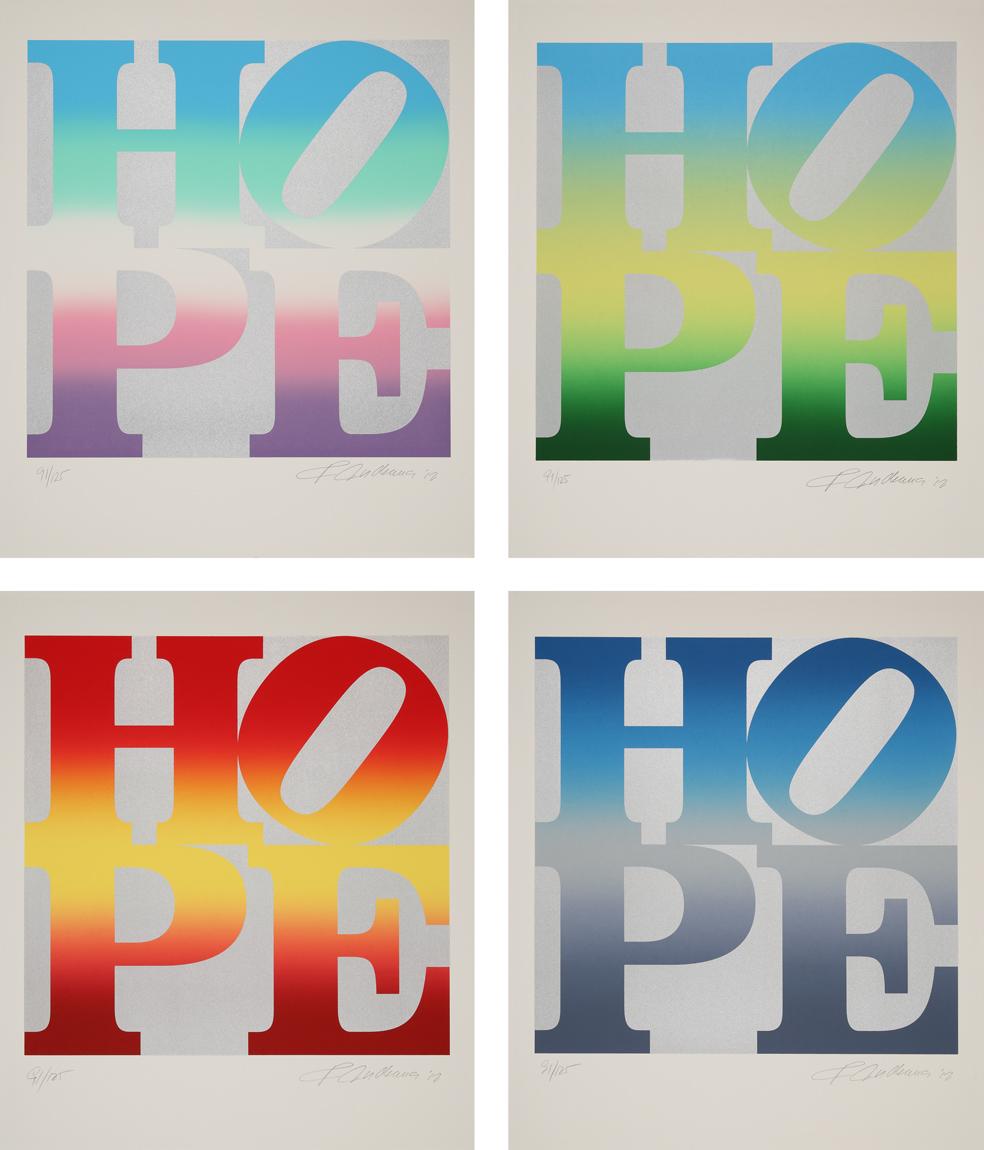 Robert Indiana Print - Four Seasons of Hope (Silver) - HOPE, Four Seasons, vivid colors, silver