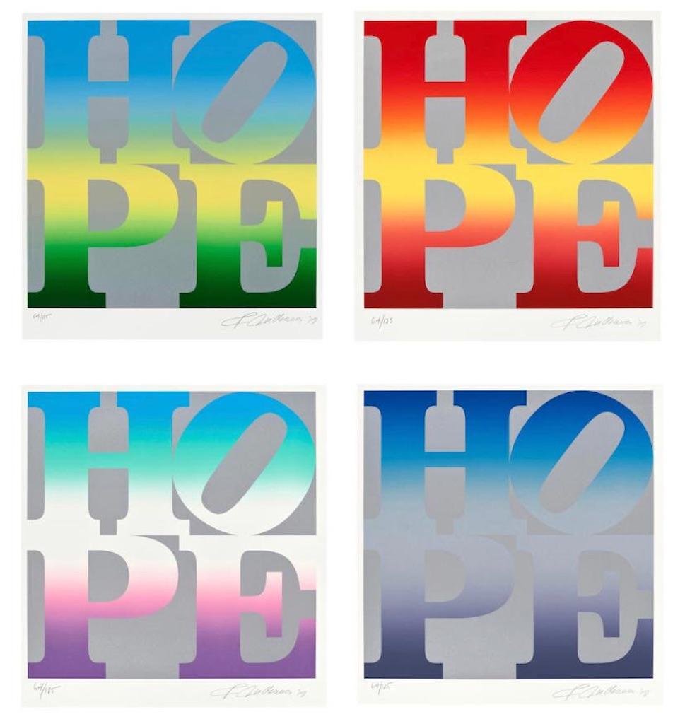 Four Seasons of Hope, The complete portfolio of 4 prints, Silver Edition - Print by Robert Indiana