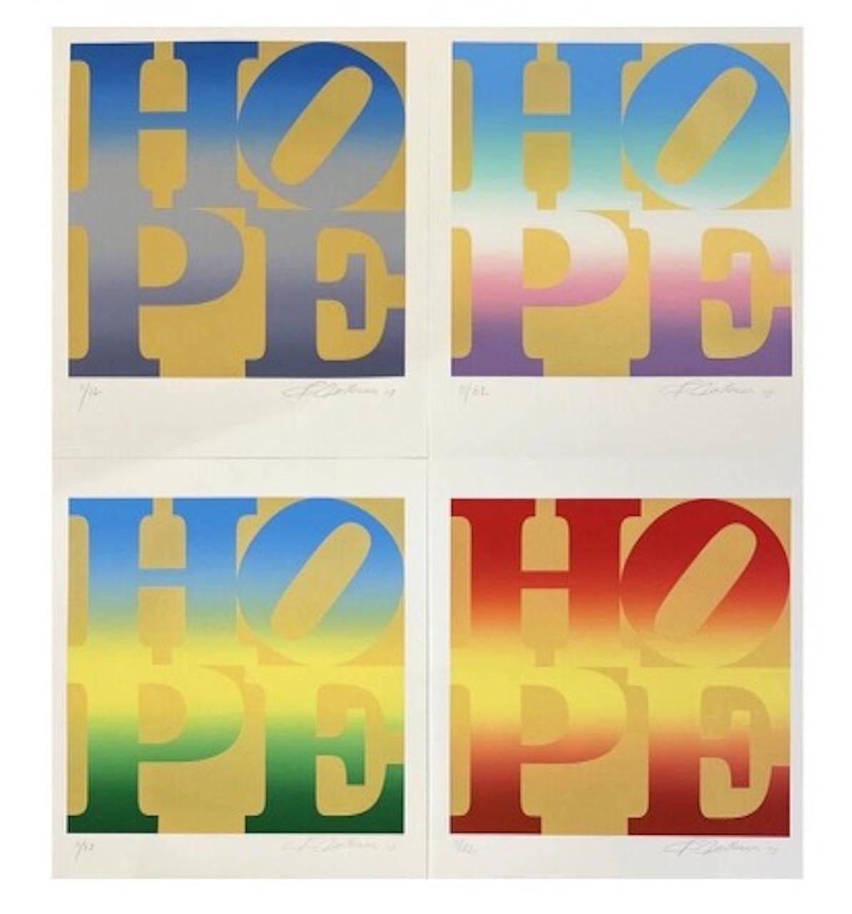 Four Seasons of HOPE, The complete portfolio of 4 prints, Gold Edition - Print by Robert Indiana