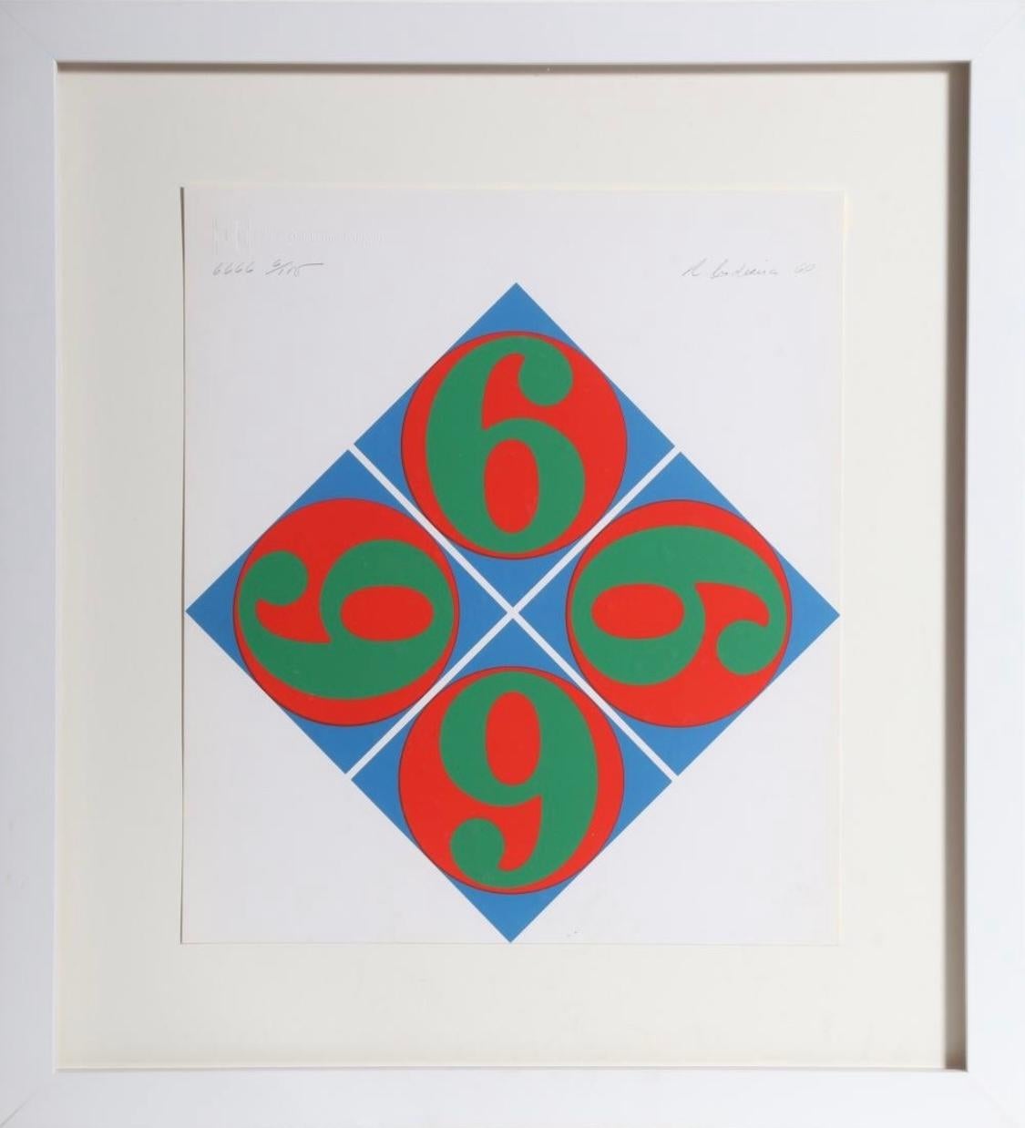 Vier Siebziger Jahre – Domberger-Kalender – Print von Robert Indiana