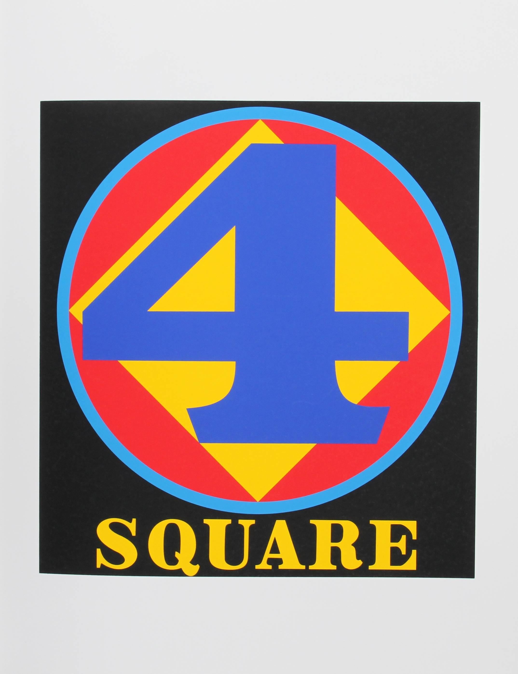 Artist: Robert Indiana, American (1928 - 2018)
Title: 4 Square from the American Dream Portfolio
Year: 1963 (1997)
Medium: Serigraph
Edition Size: 395
Image Size: 14 x 14 inches
Size: 22 in. x 17 in. (55.88 cm x 43.18 cm)

Printed and Published by
