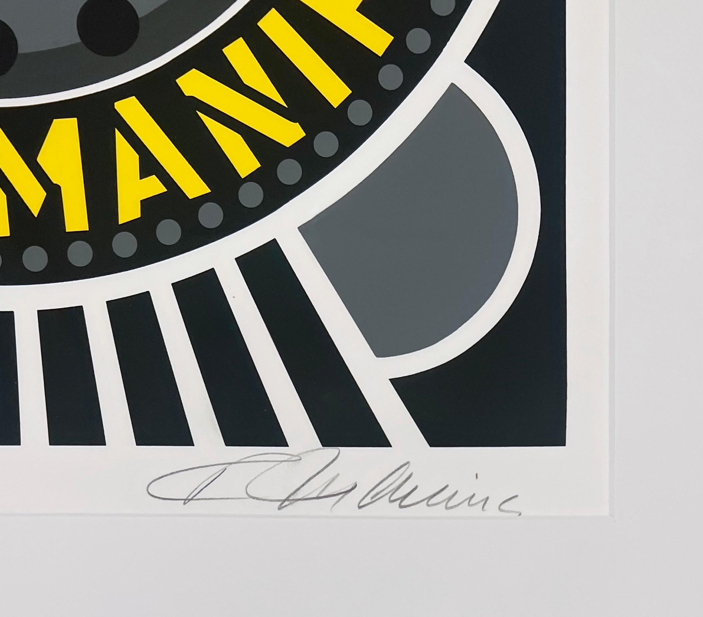 Artist: Robert Indiana
Title: Highball on the Redball Manifest
Portfolio: The American Dream
Medium: Serigraph
Year: 1997
Edition: 62/395
Frame Size: 26 1/2