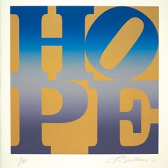 Serigrafia blu HOPE, Pop Art moderna, 2012, firmata, 29,5x35 pollici