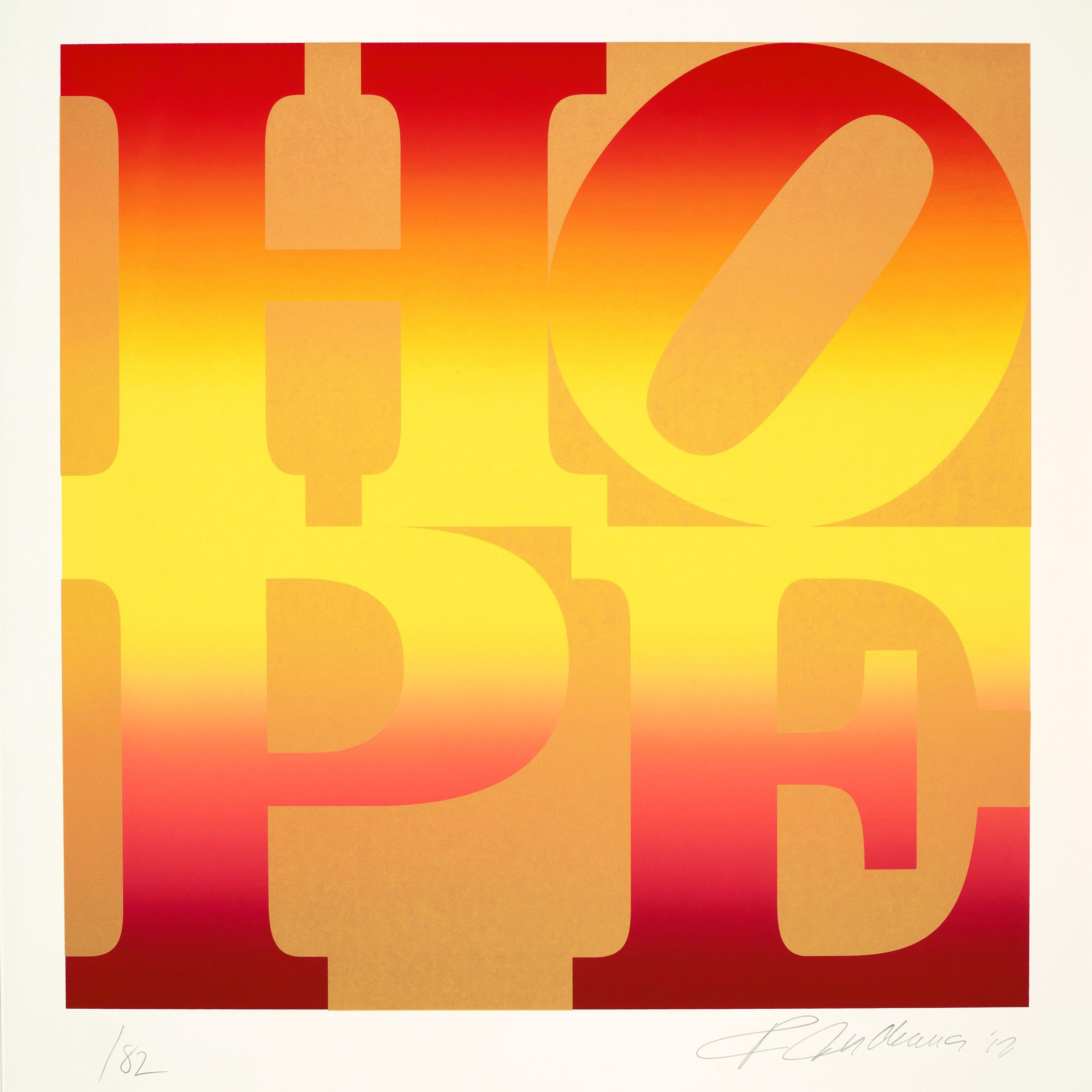Robert Indiana Figurative Print - HOPE Red/Yellow Screen Print, Modern Pop Art, 2010s, Signed, 29.5x35