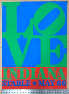 LOVE. INDIANA. STABLE MAY 66, Vintage 1971 Screenprint Poster, Blue, Green, Red