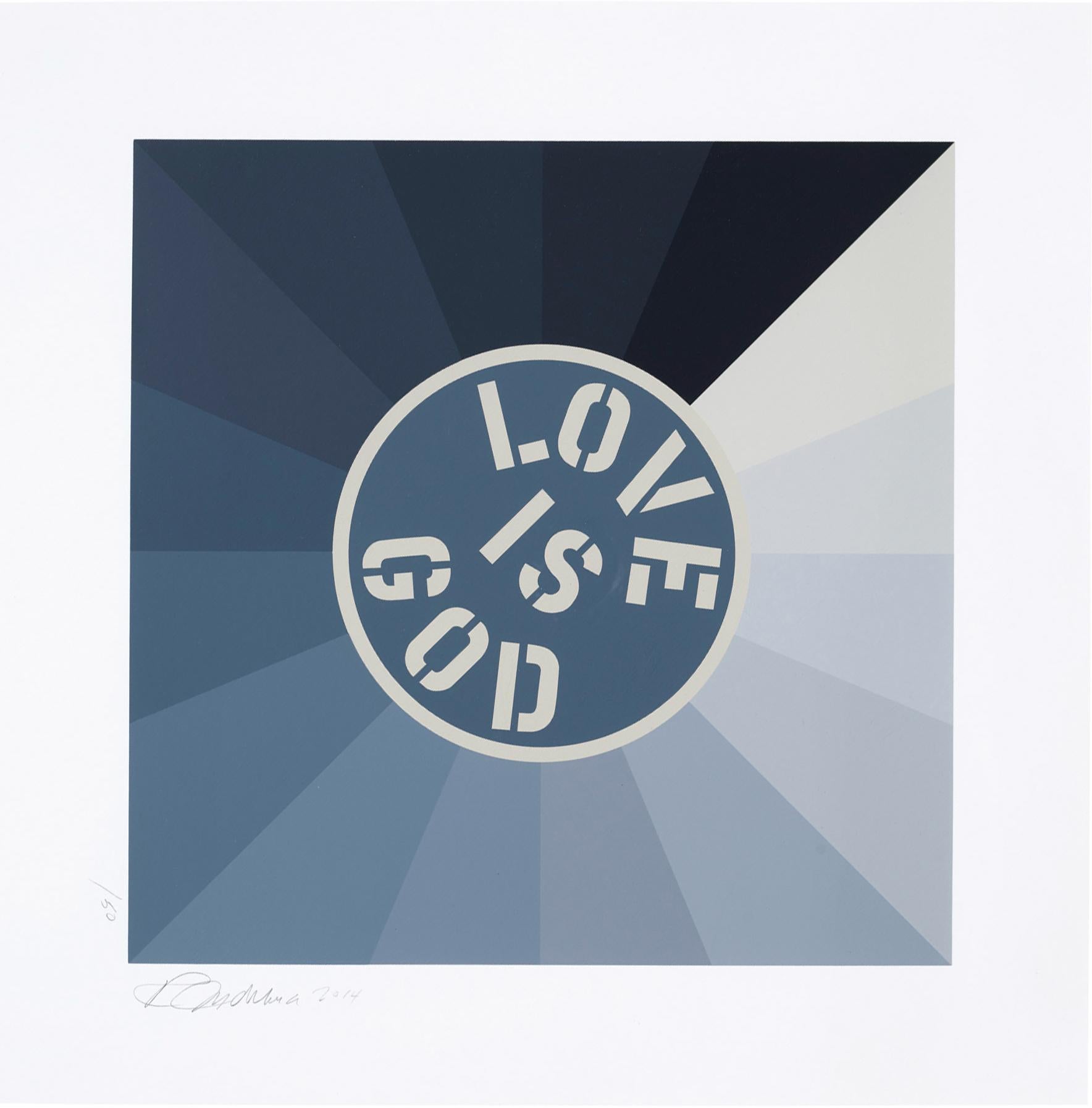 Abstract Print Robert Indiana - « L'amour, c'est Dieu » – Grande sérigraphie sur carton Museum Board avec marges complètes