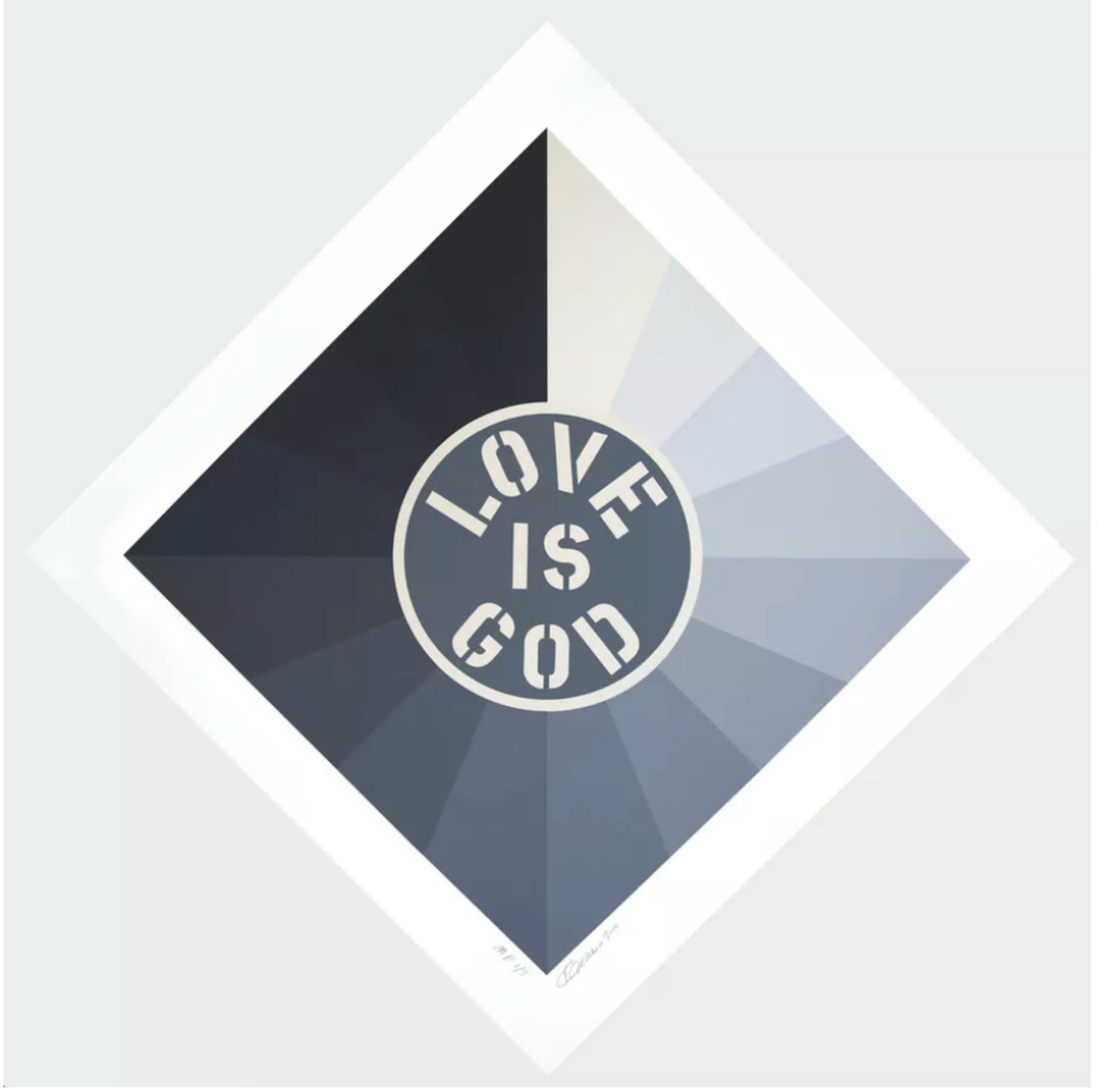 Robert Indiana Abstract Print - Love Is God, Silkscreen on 2 ply Rising Museum Board Signed 33/50 Iconic work