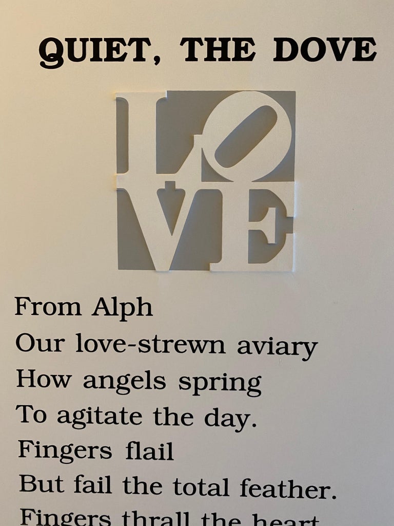 Robert Indiana screen print with letterpress and embossing, pencil signed and numbered by the artist. In 1996 when Robert Indiana created The Book of Love Portfolio, he chose to insert twelve poems bearing his signature 