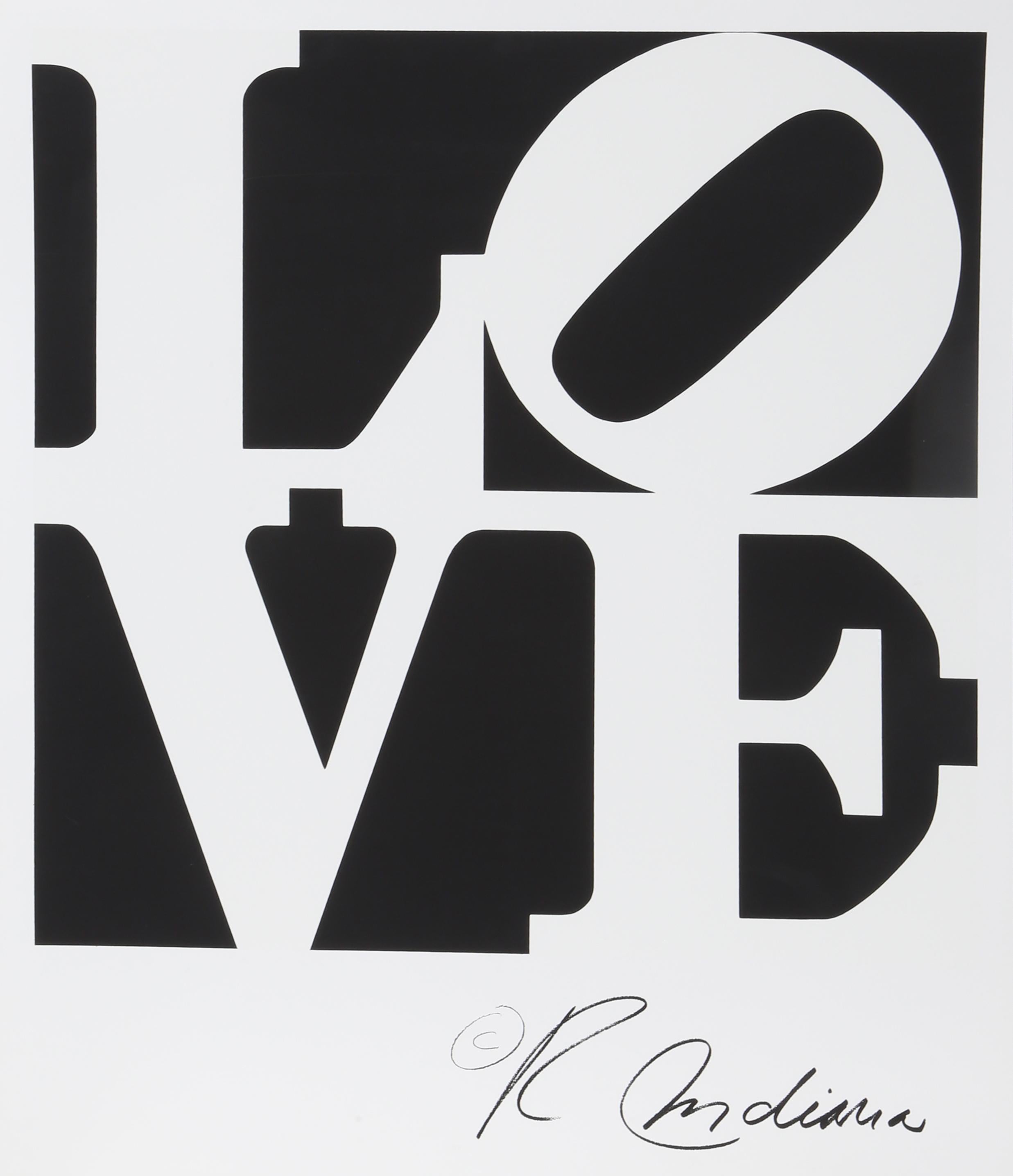 Artist: Robert Indiana, American (1928 - 2018)
Title: Love (Black)
Year: circa 1996
Medium:	Silkscreen, signed in the plate l.r.
Image Size: 26 x 26 inches 
Paper Size: 33 x 28 in. (83.82 x 71.12 cm)

Published by American Image Editions, NY