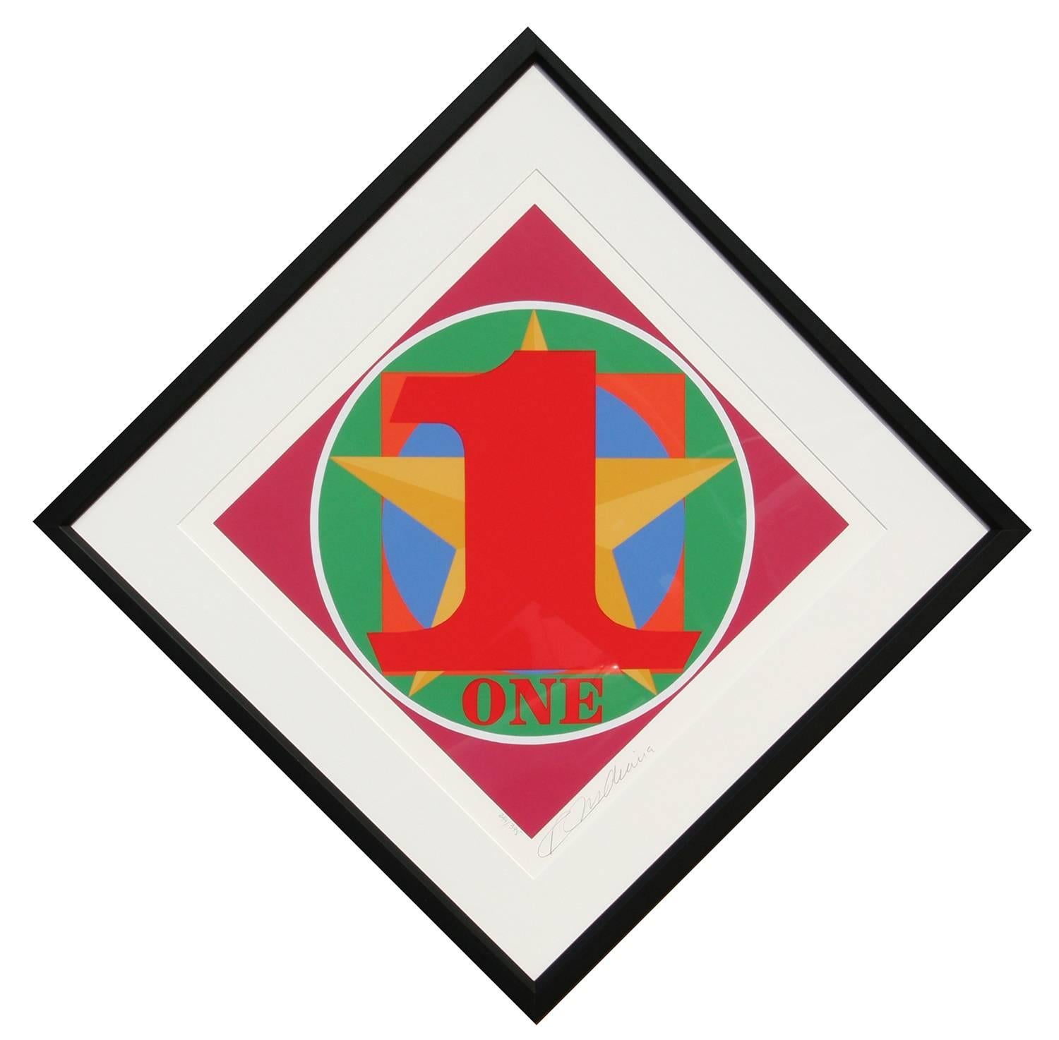 Artist: Robert Indiana, American (1928 - )
Title: One from the American Dream Portfolio
Year: 1997
Medium: Serigraph, signed and numbered in pencil
Edition: 395
Image Size: 14 x 14 inches
Frame Size: 22 x 22 inches