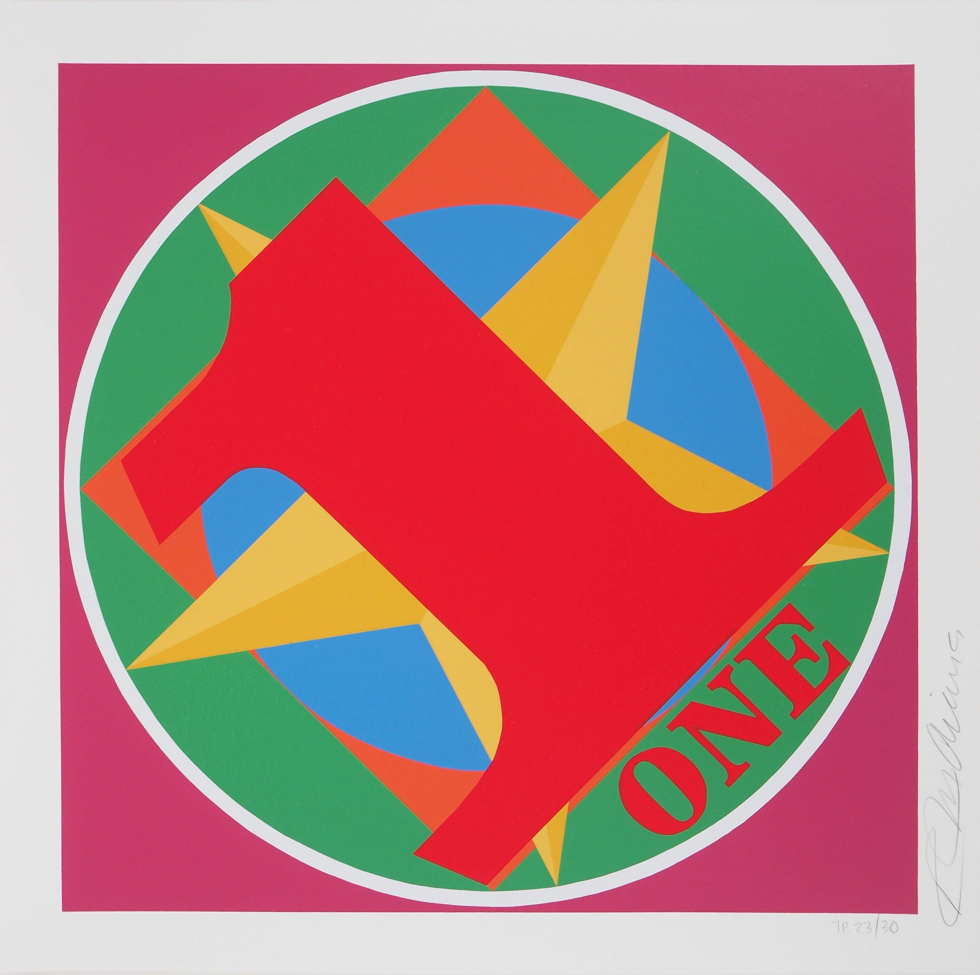 Robert Indiana Abstract Print - One Indiana Square - Original screenprint, Handsigned - Certificate