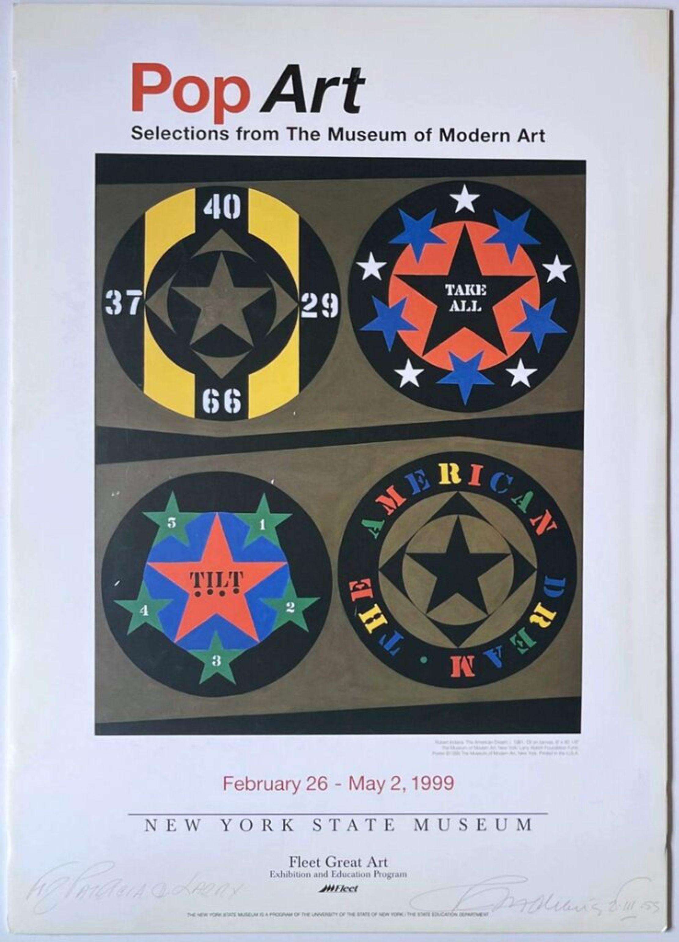 Robert Indiana
Pop Art: Selections from the Museum of Modern Art (Hand Signed and Inscribed by Robert Indiana), 1999
Offset lithograph poster on poster board (hand signed, dated and inscribed "for Patricia and Larry" by Robert Indiana)
Signed, dated