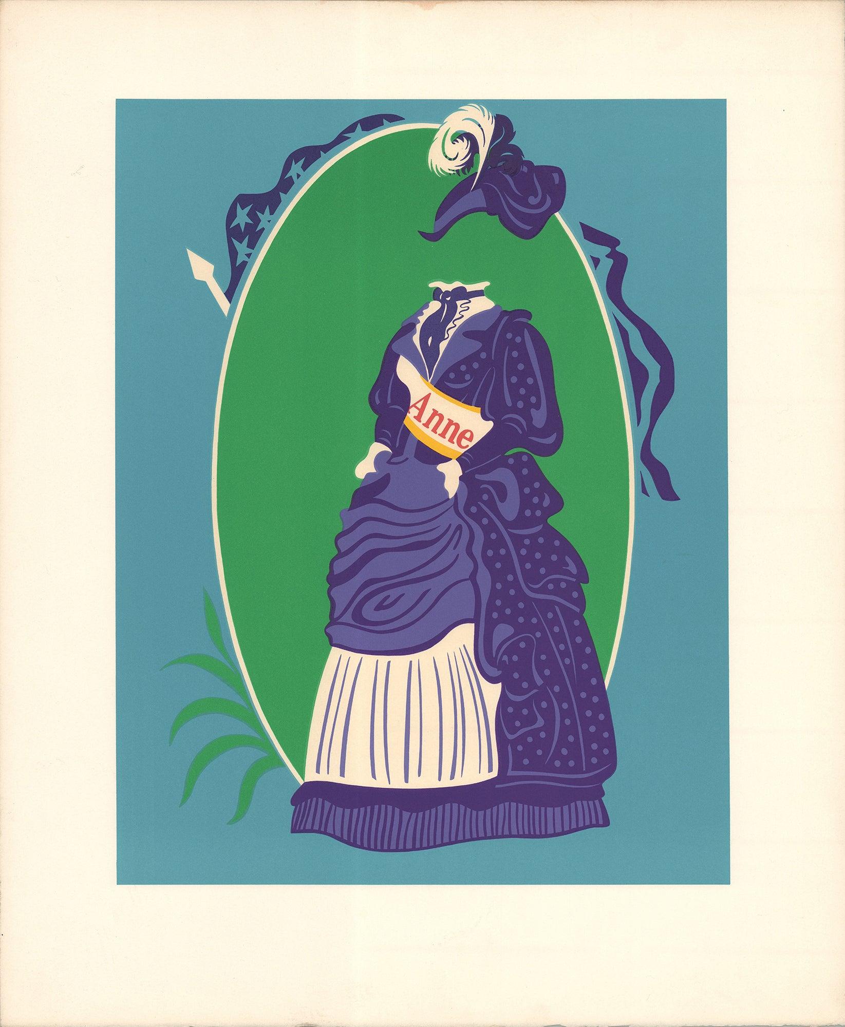 Lithograph in colors on Arches from Robert Indiana
s "Mother of Us All" portfolio. Starting in 1965, Indiana collaborated with composer Virgil Thompson to design the sets and costumes for Gertrude Stein
s 1947 opera "Mother of us All." Based on the