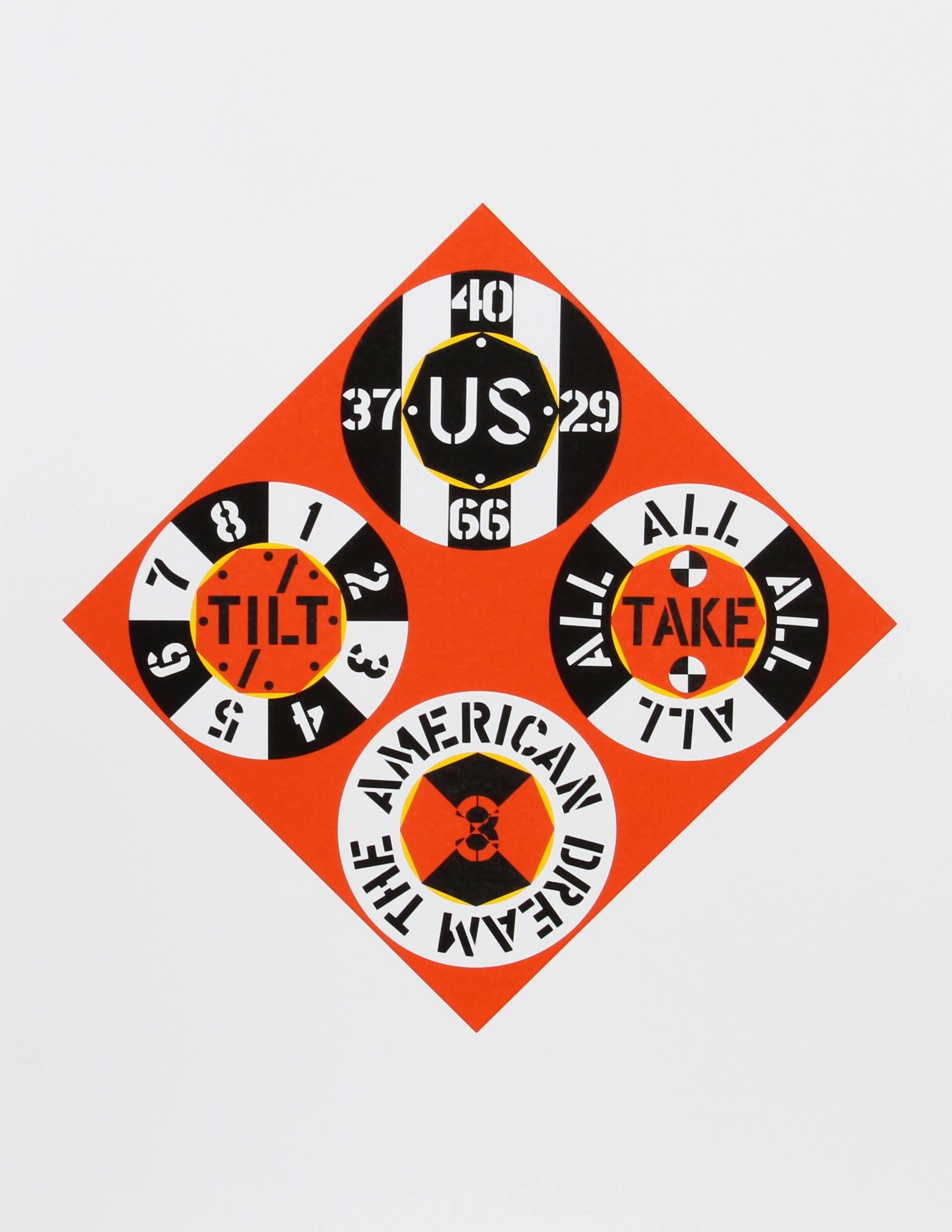 Artist: Robert Indiana, American (1928 - 2018)
Title: Red Diamond from the American Dream Portfolio
Year: 1962 (1997)
Medium: Serigraph
Edition: 395
Image Size: 14 x 14 inches
Size: 22 in. x 17 in. (55.88 cm x 43.18 cm)

Printed and Published by MFA