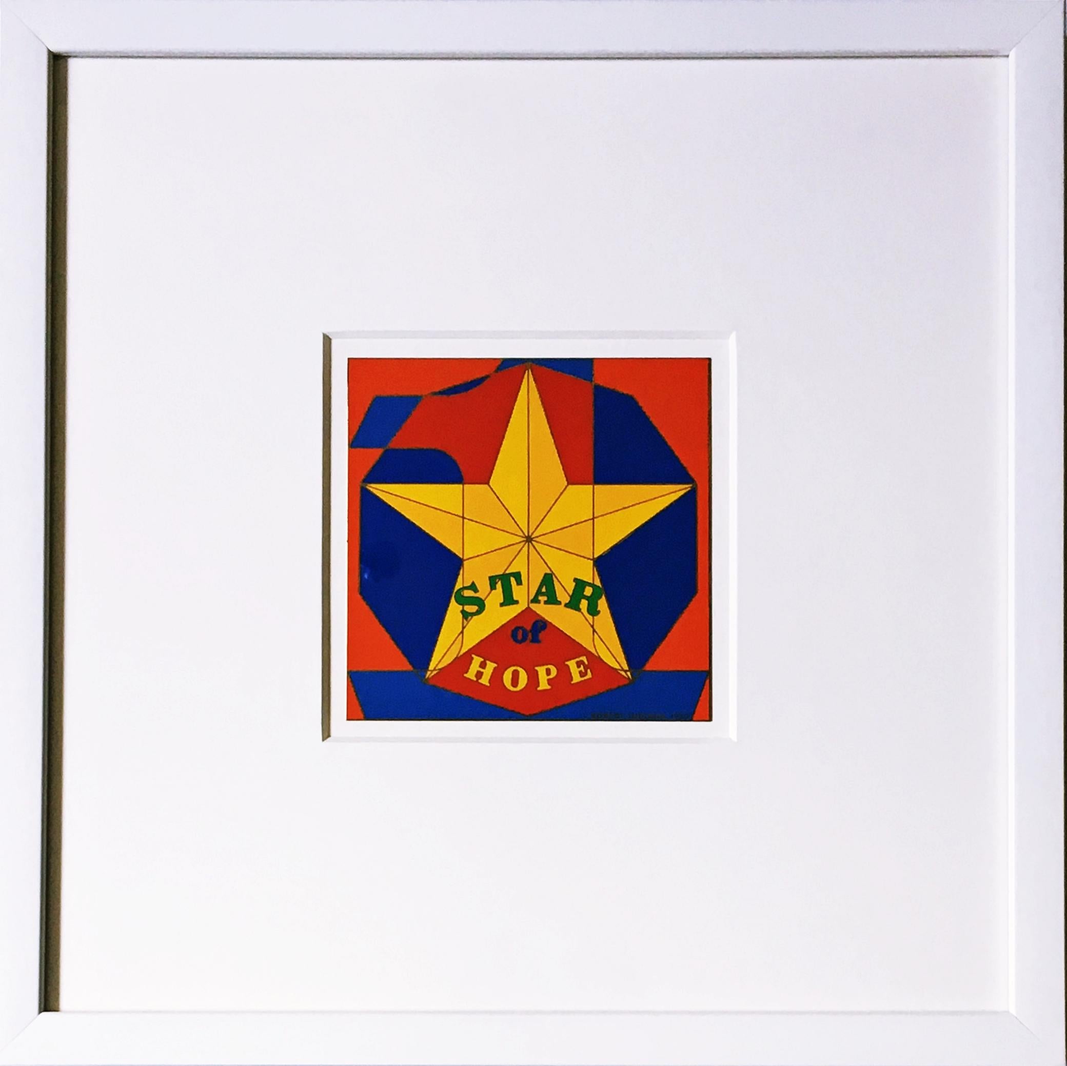 Star of Hope, enamel on metal plaque with stamped name and copyright, Framed - Print by Robert Indiana