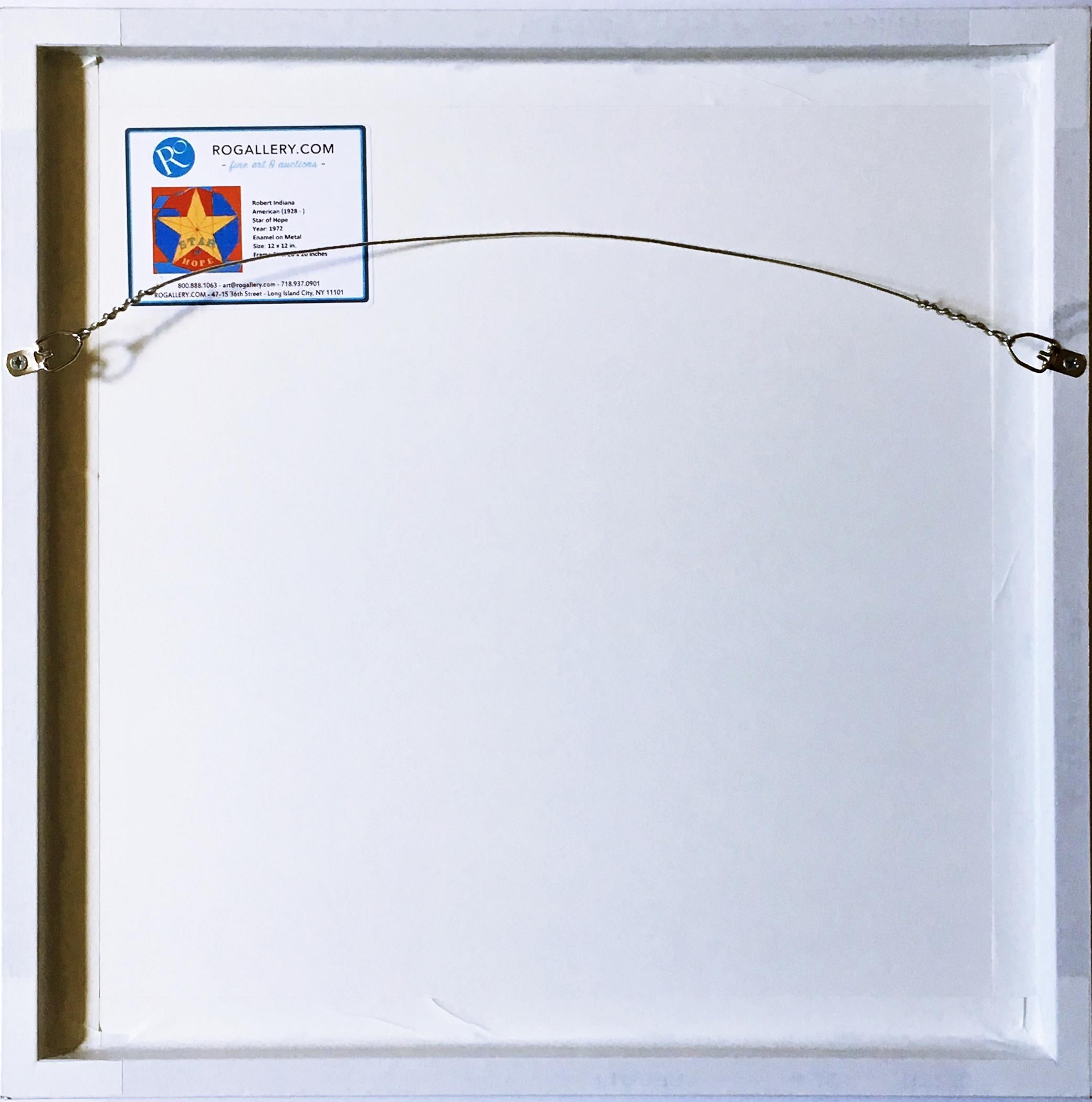 Star of Hope, enamel on metal plaque with stamped name and copyright, Framed - Pop Art Print by Robert Indiana