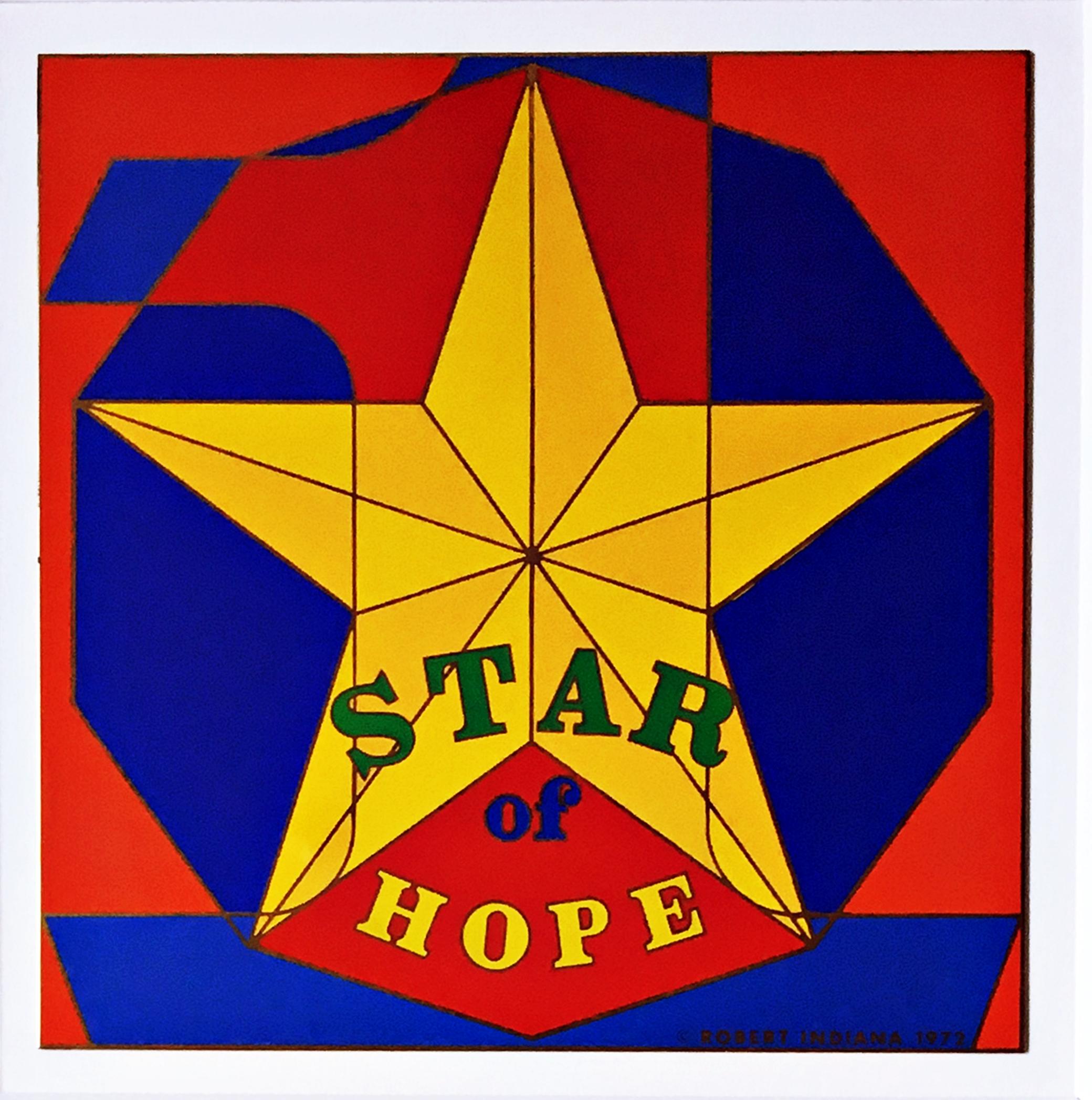Star of Hope, émail sur plaque métallique avec nom et copyright estampillés, encadré - Mixed Media Art de Robert Indiana