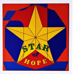 Vintage Star of Hope, enamel on metal plaque with stamped name and copyright, Framed